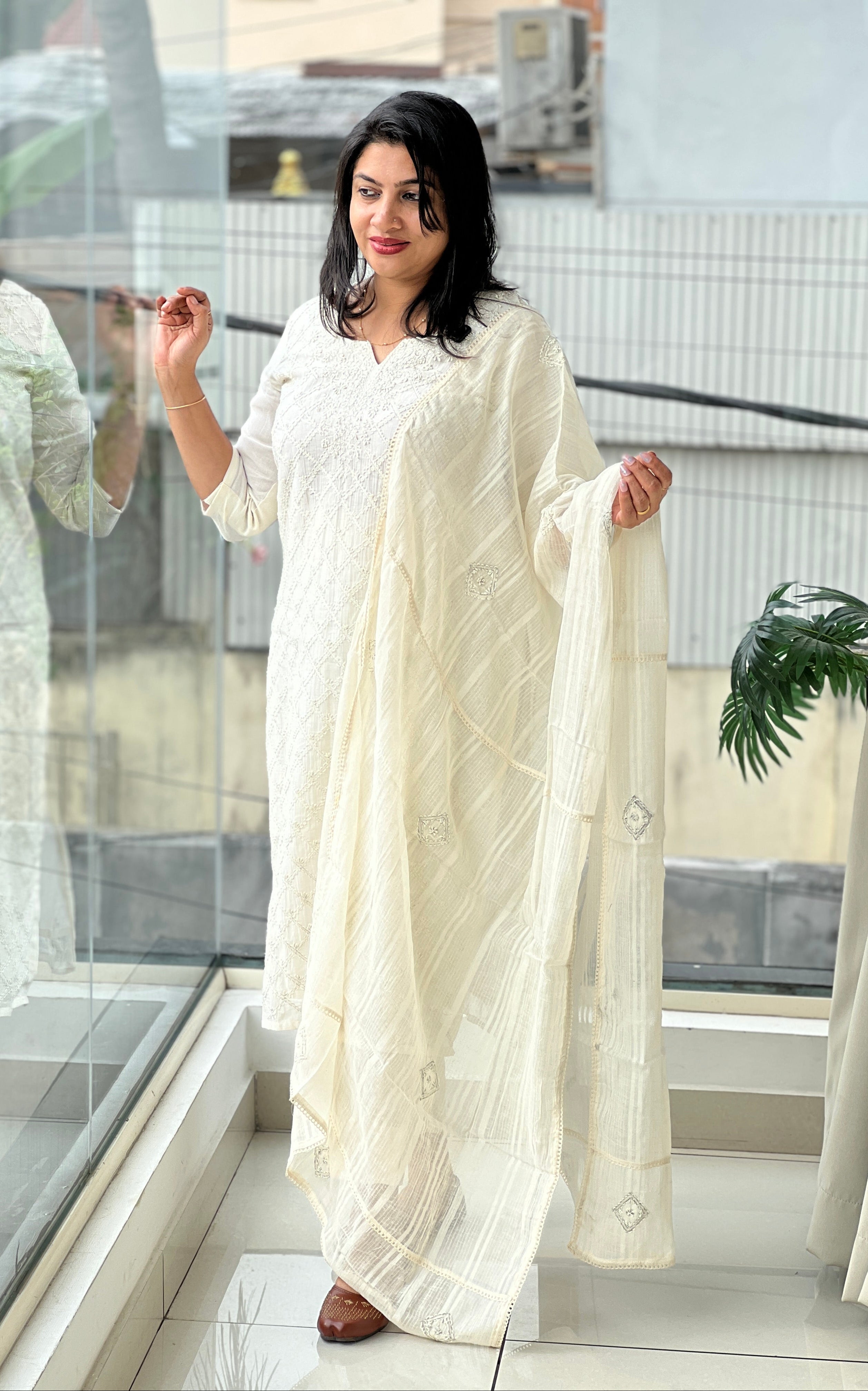 Hand Chikankari Embroidered Mul Cotton Unstitched Salwar Set | MM483