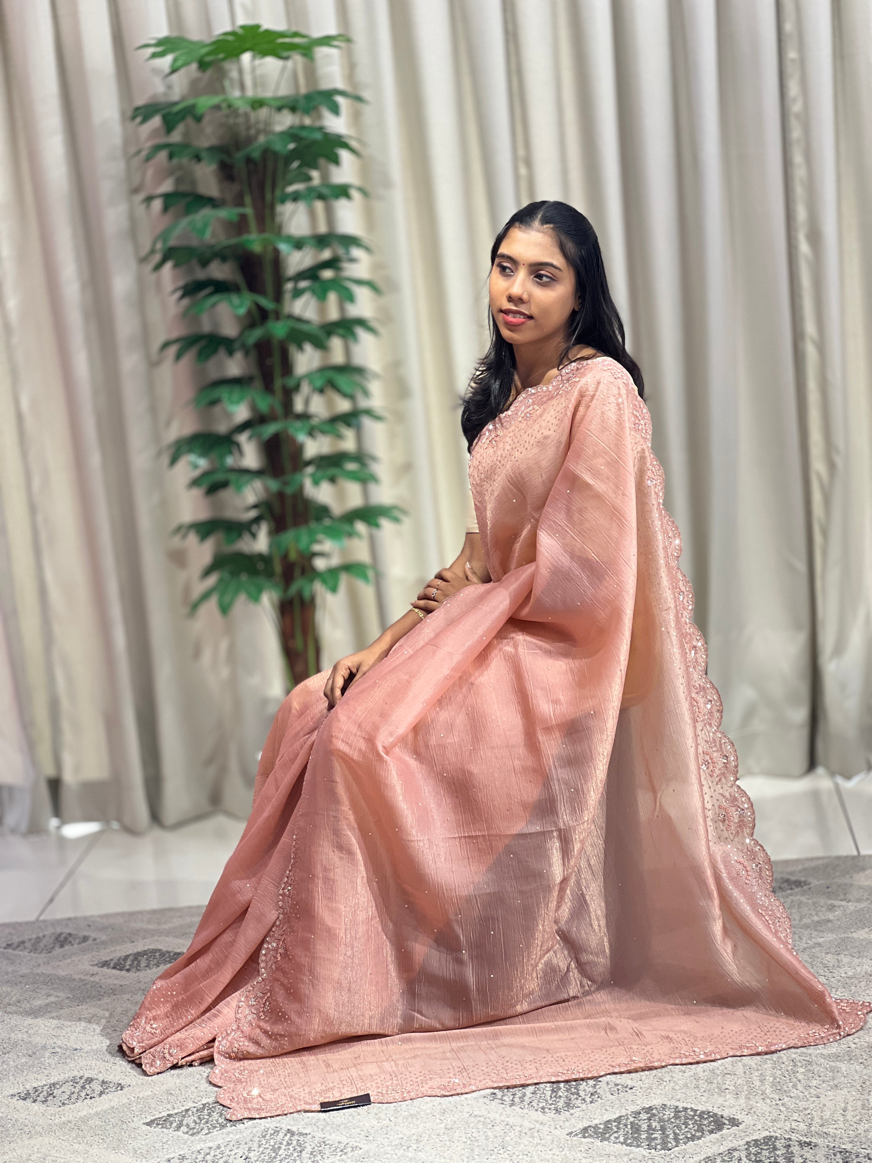 Party Wear Crushed Shimmer Organza Saree | SBP986