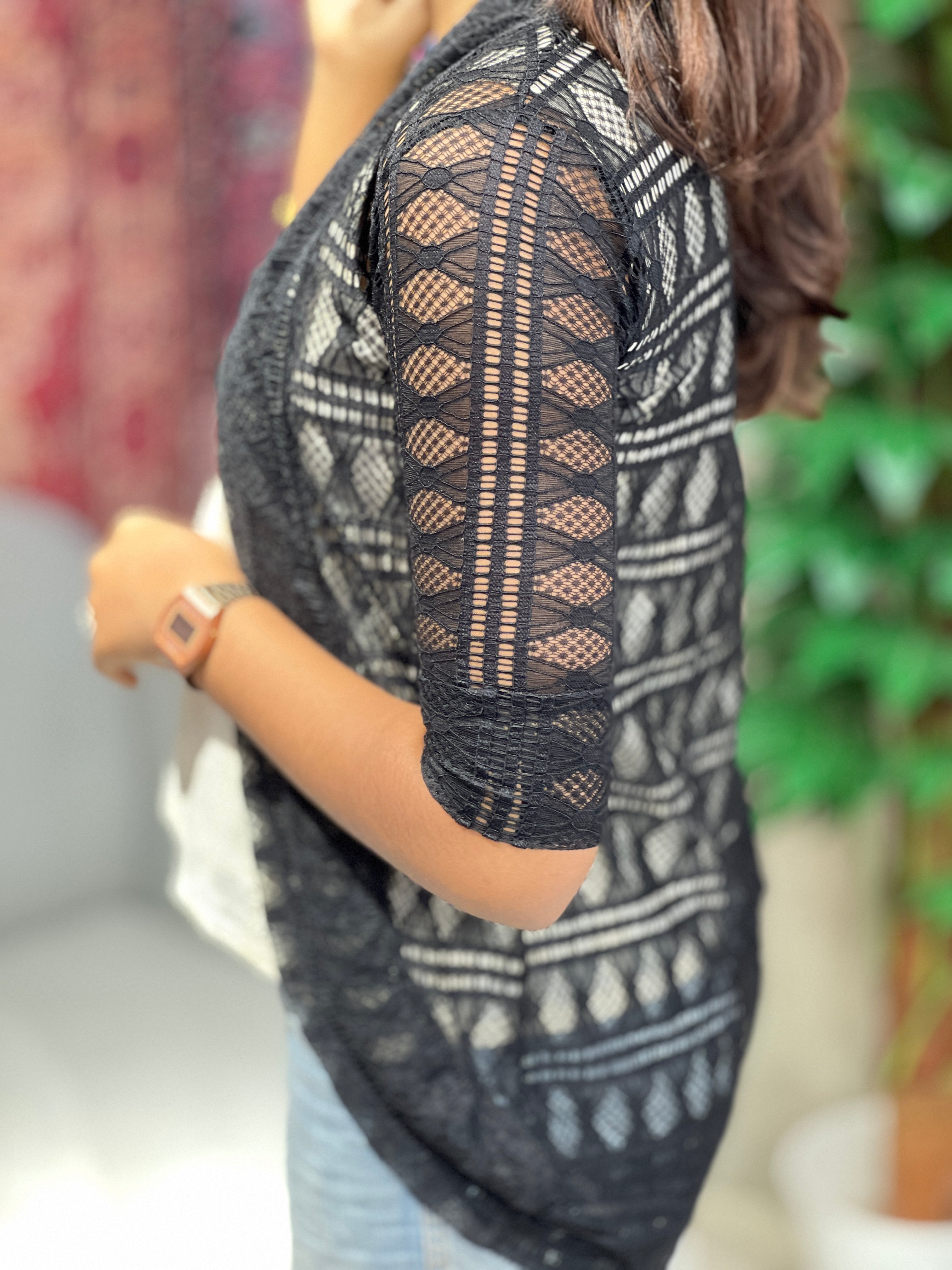 Embroidery Detailed Net Shrug | PGI252