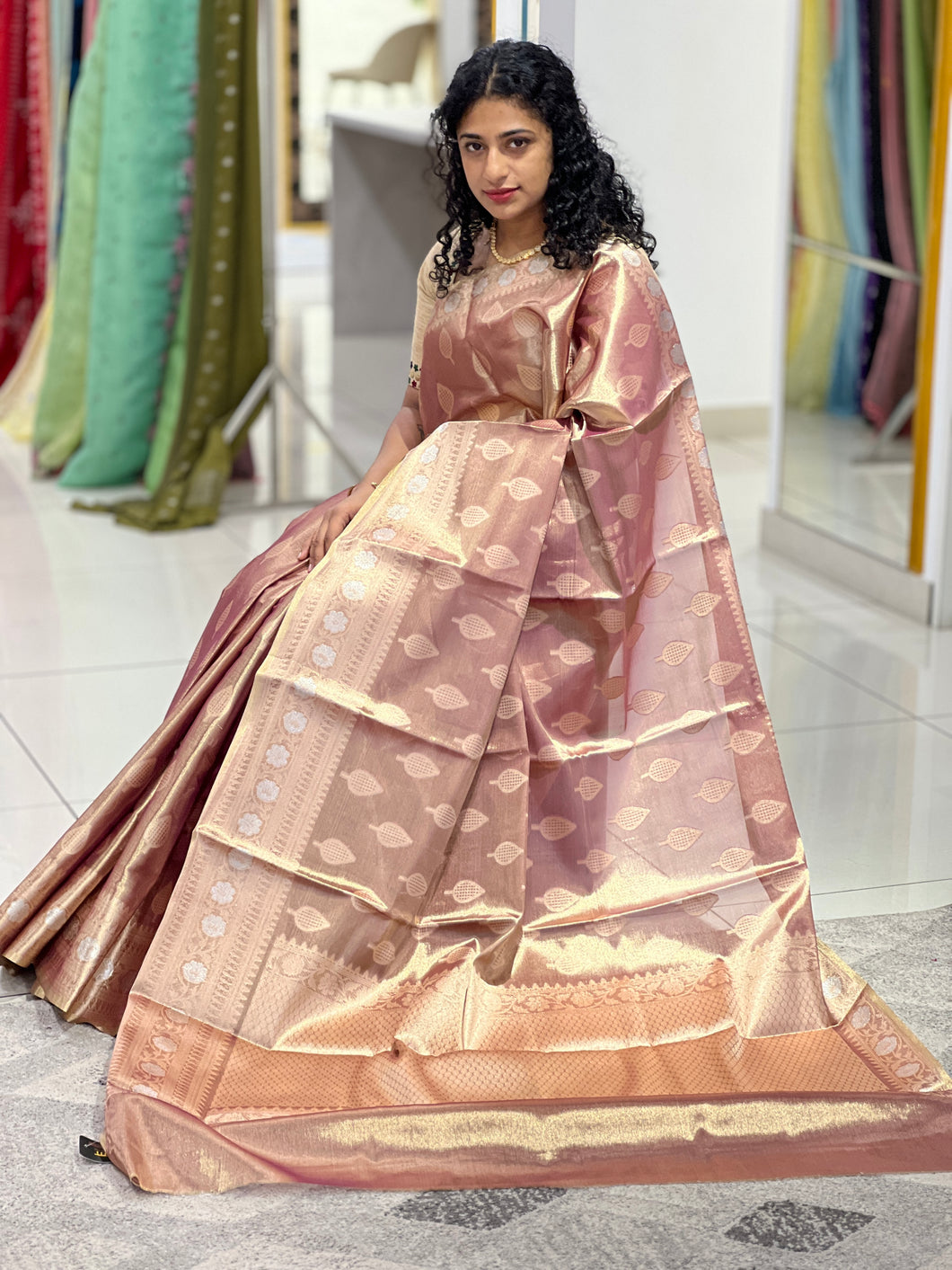 Leaf Patterned Zari Woven Tissue Saree | NN185