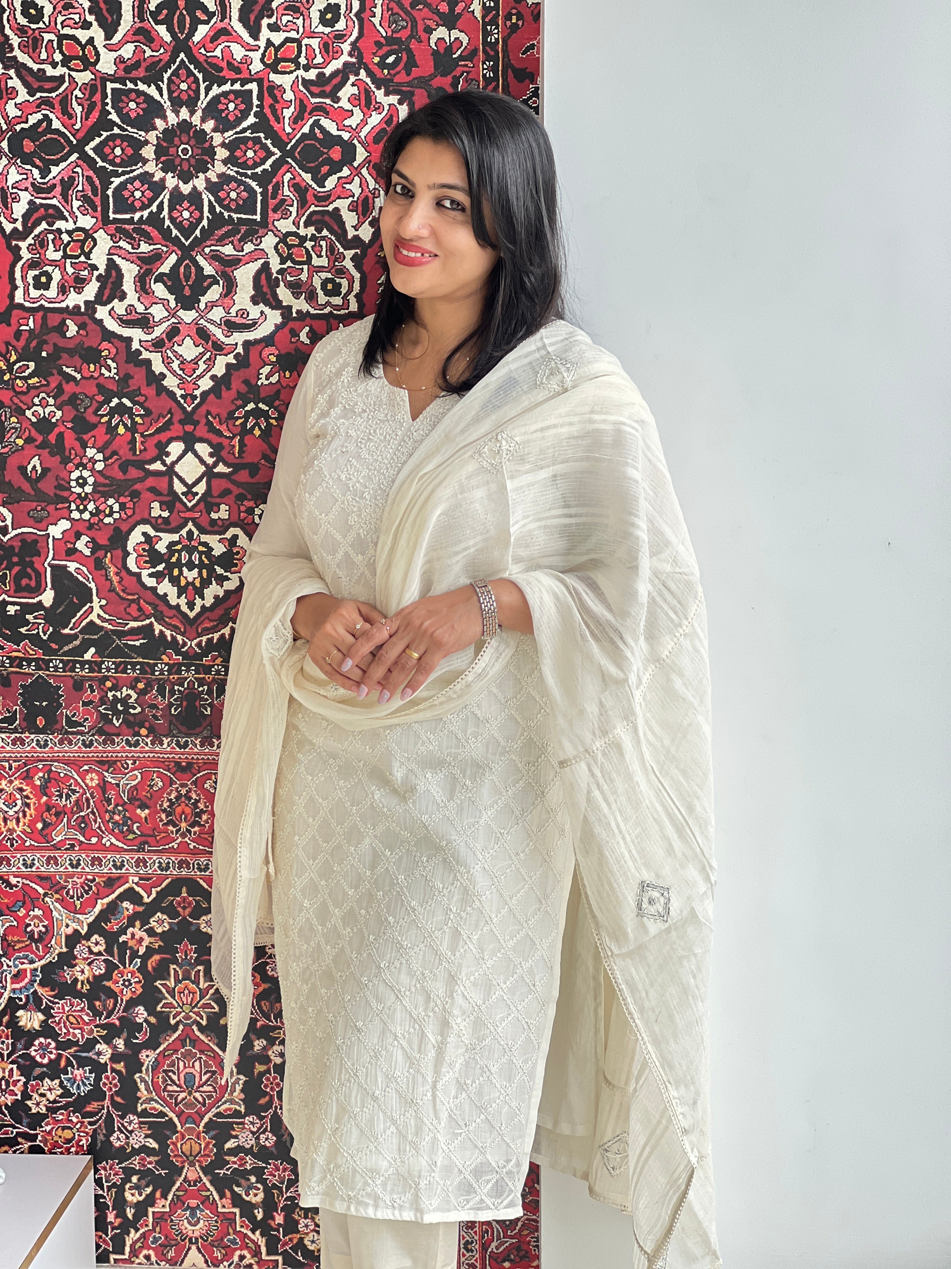 Hand Chikankari Embroidered Mul Cotton Unstitched Salwar Set | MM483