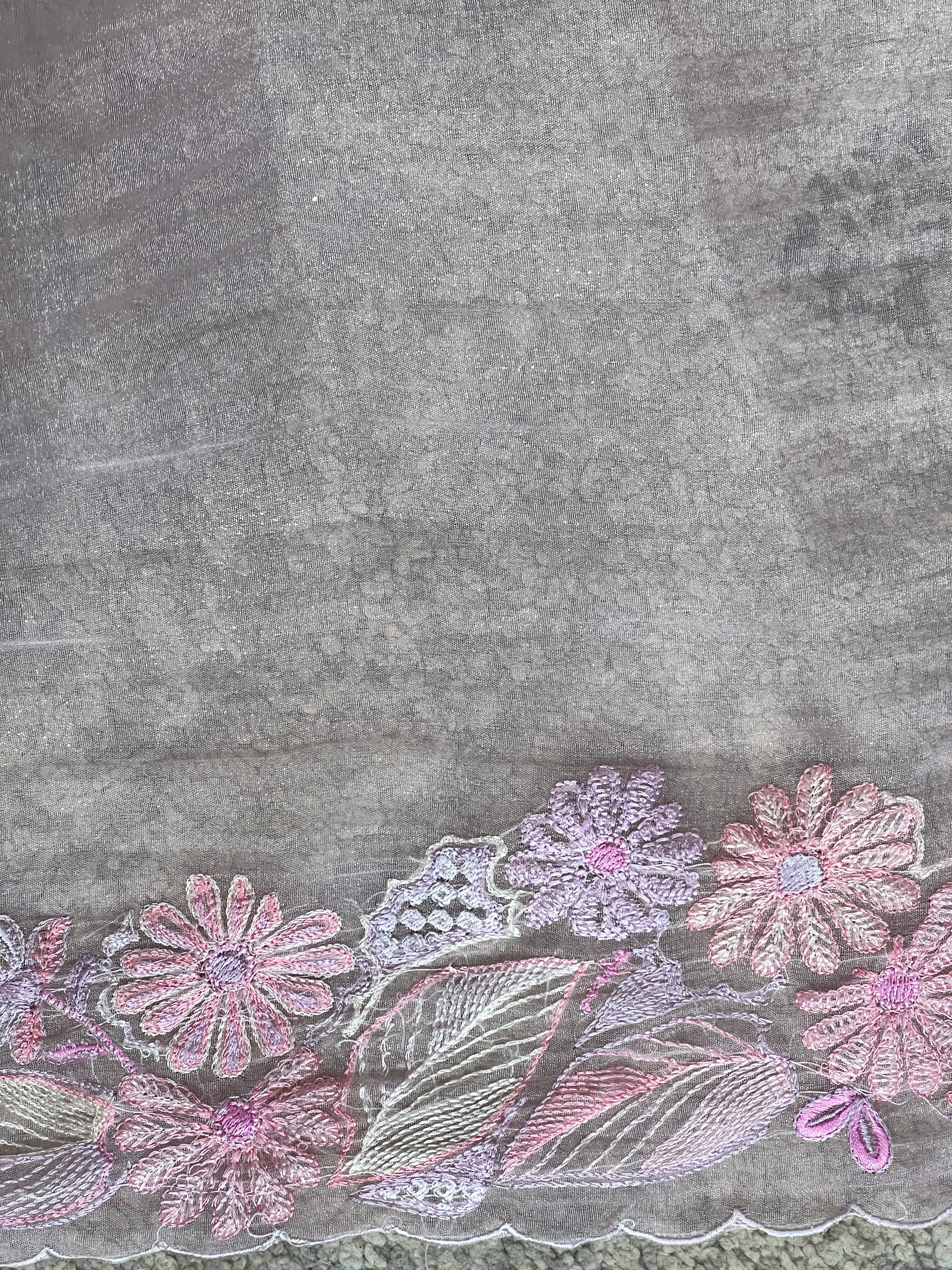 Floral Machine Embroidery Detailed Crushed Tissue Organza Saree | BLD2034