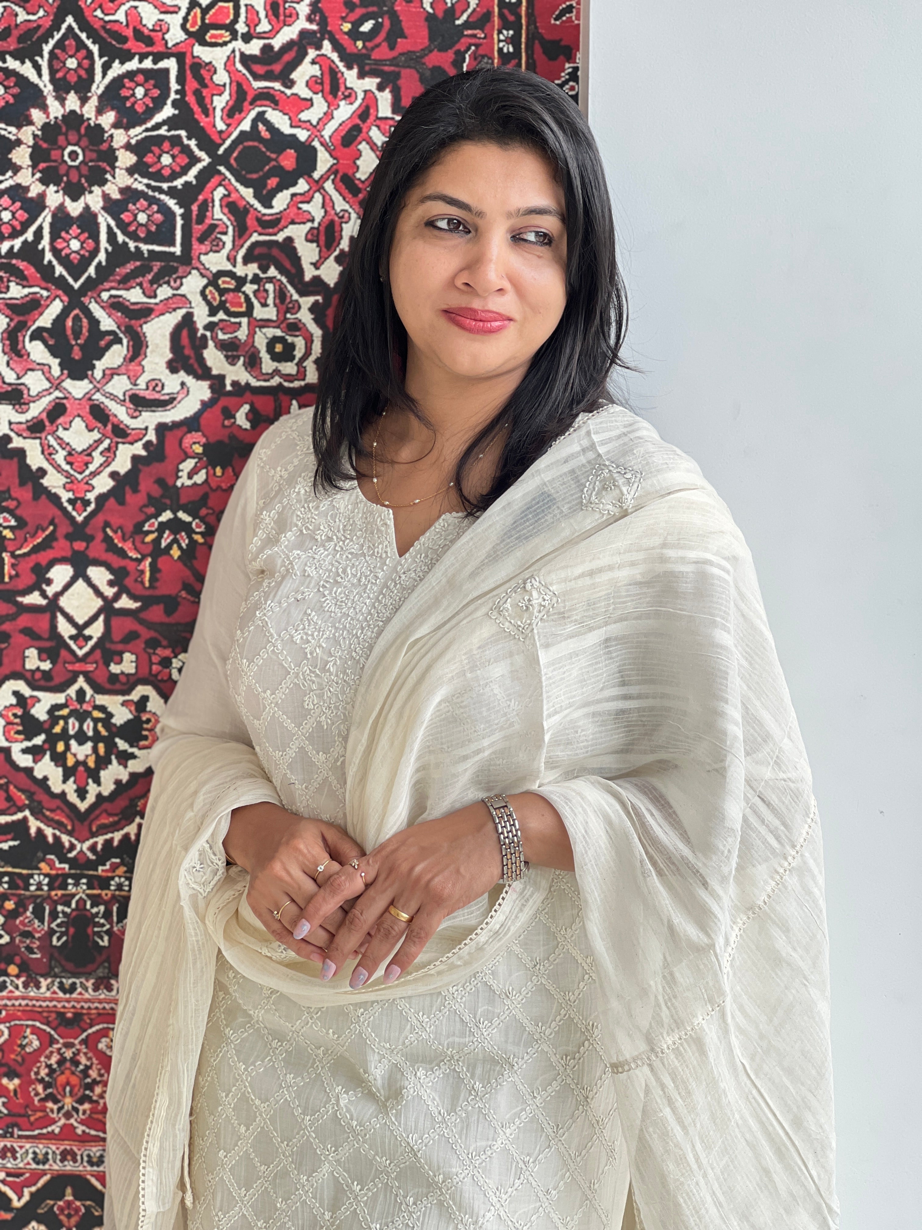 Hand Chikankari Embroidered Mul Cotton Unstitched Salwar Set | MM483