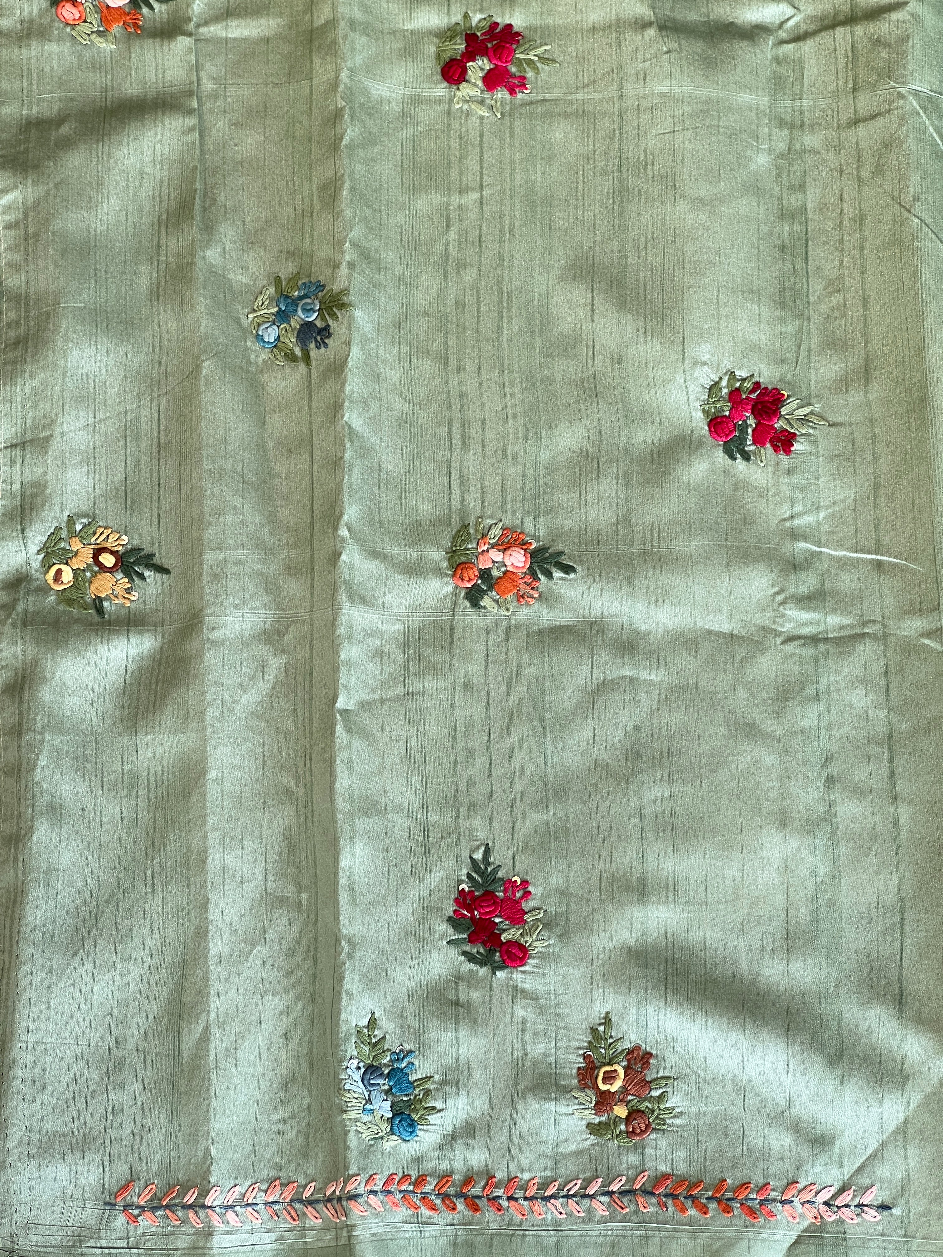 Hand Embroidery With Sequence Detailed Semi Tussar Saree | BLD639