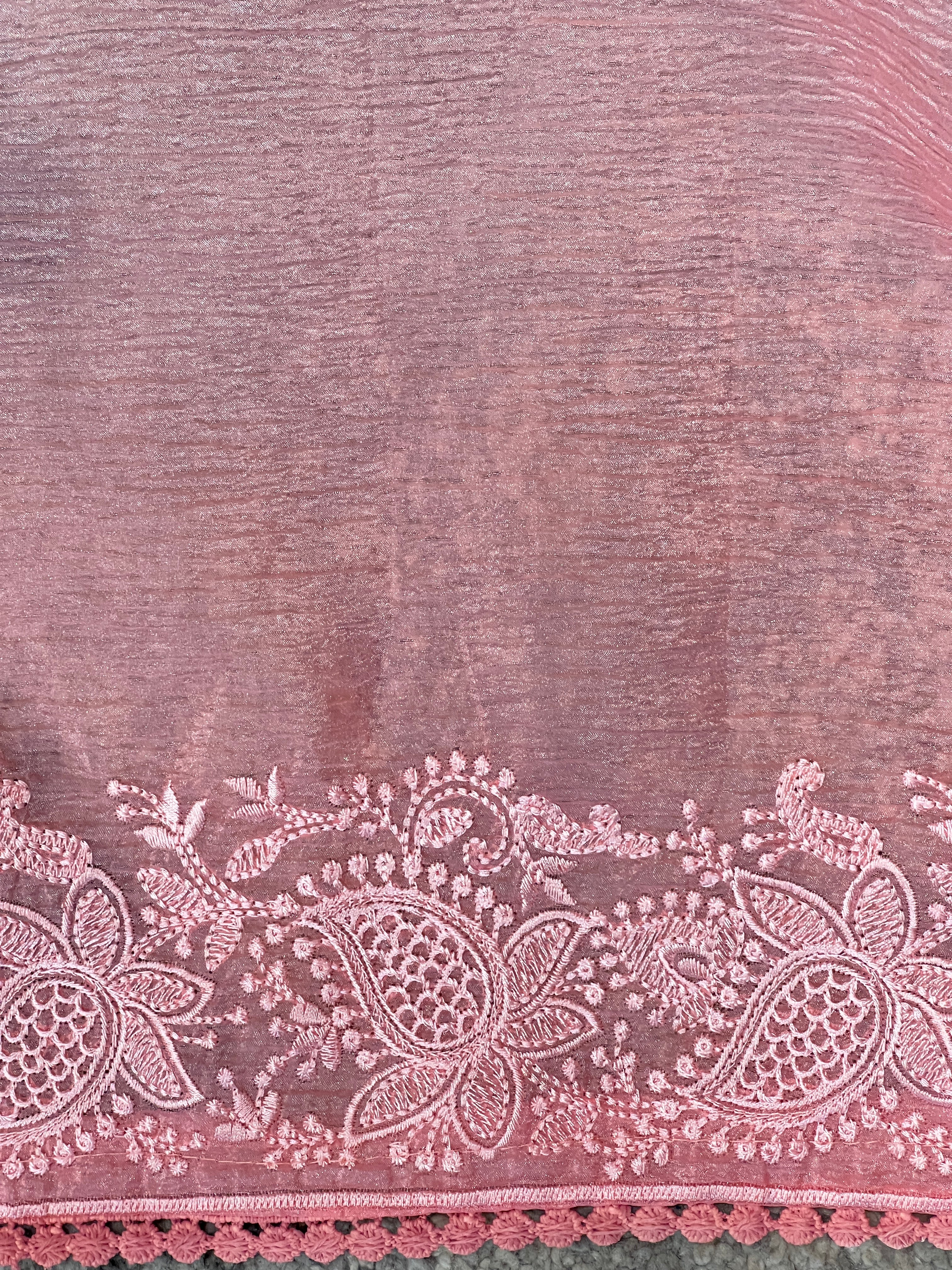 Floral Embroidery Detailed Crushed Shimmer Organza Saree | BLD2043