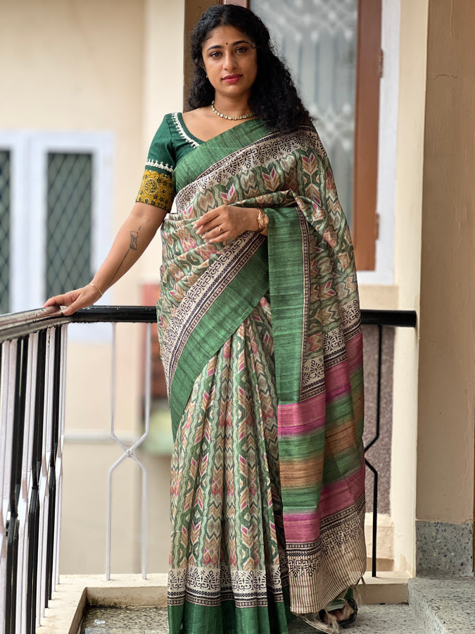 Printed Geecha Tussar Finish Saree | KSD127