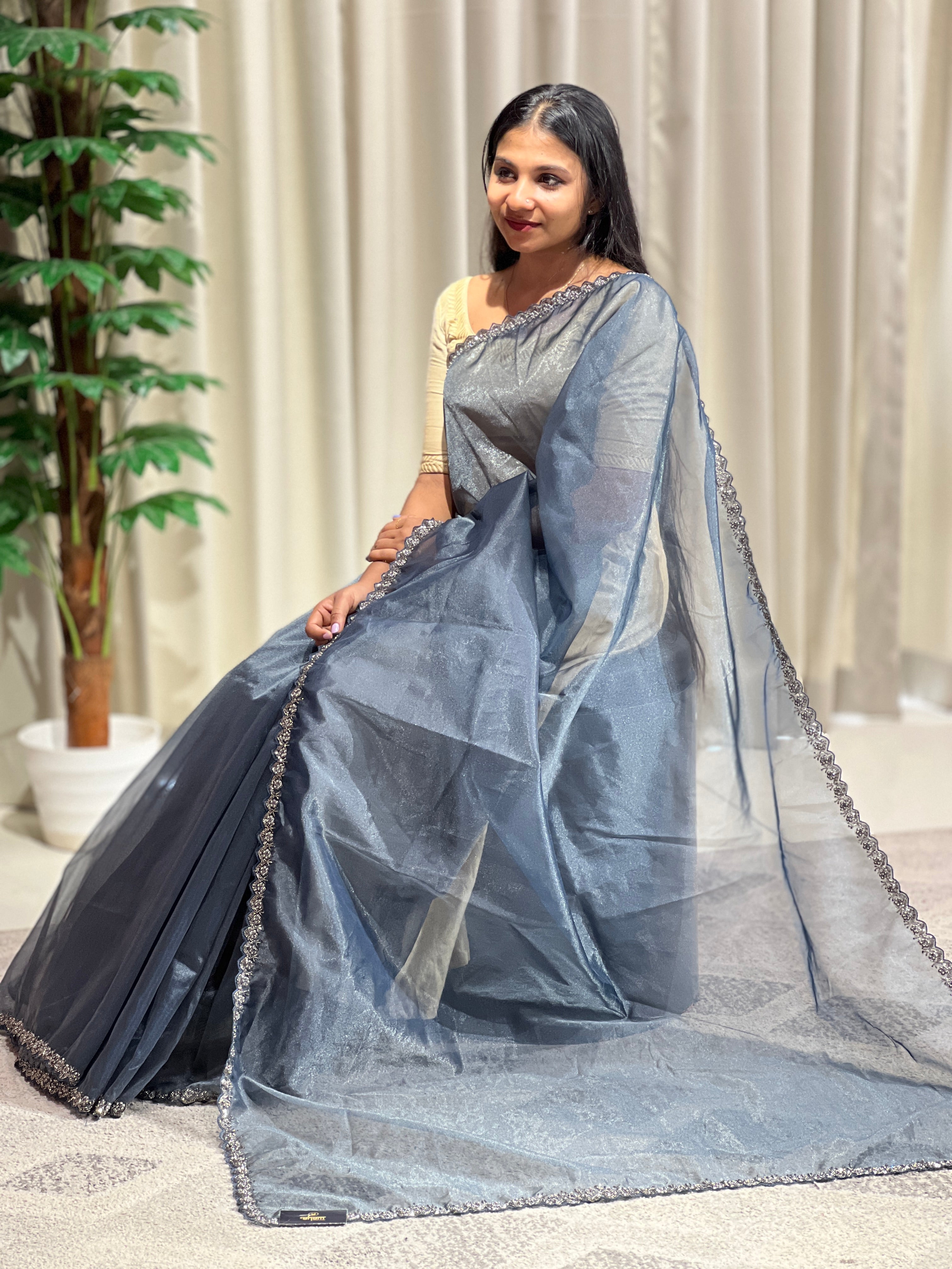 Hand Work DesignCrushed Shimmer Organza Saree | SBP1014