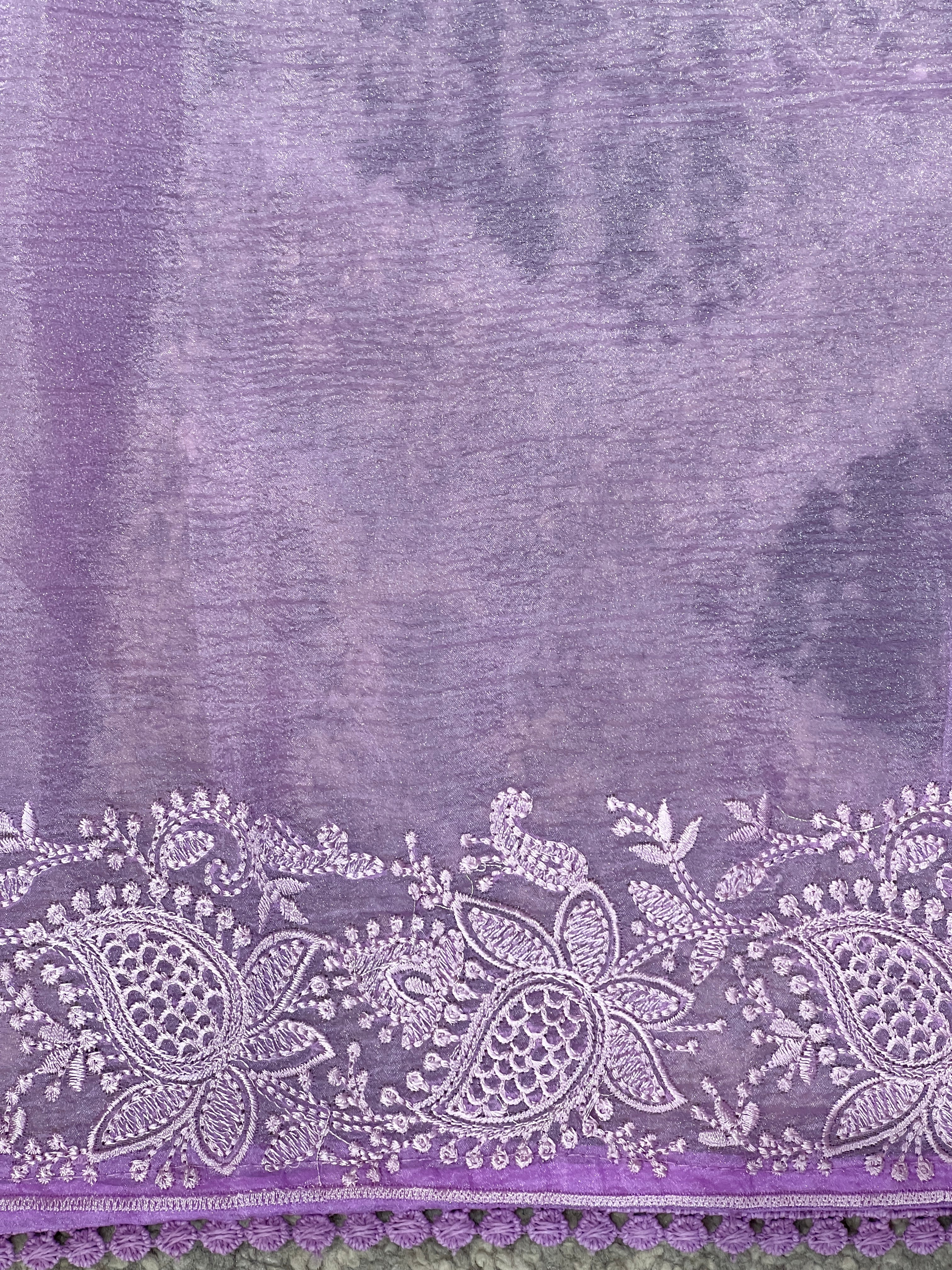 Floral Embroidery Detailed Crushed Shimmer Organza Saree | BLD2044