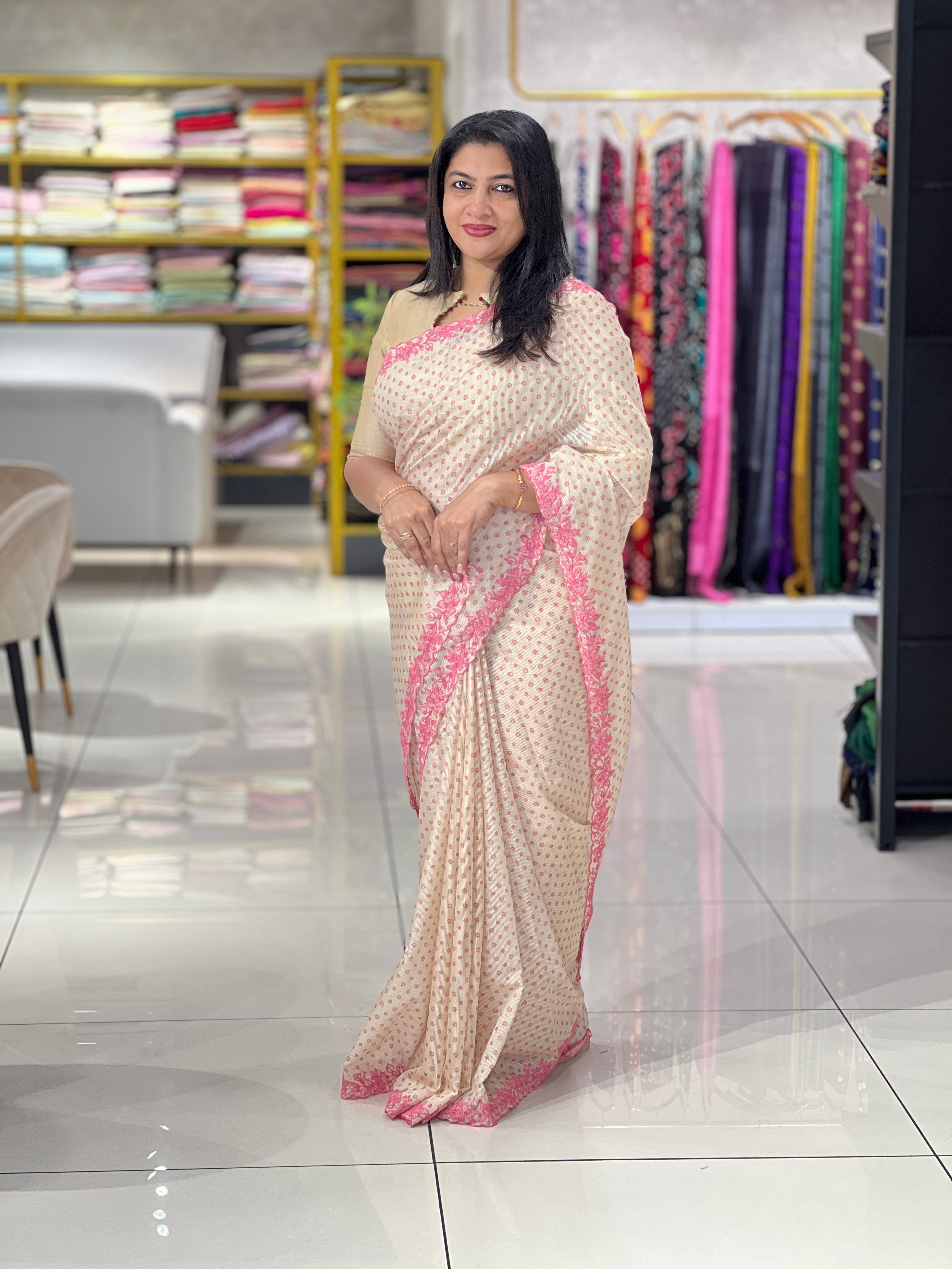 Embroidered Floral Border Pattern Supernet Kota Saree | SS1488