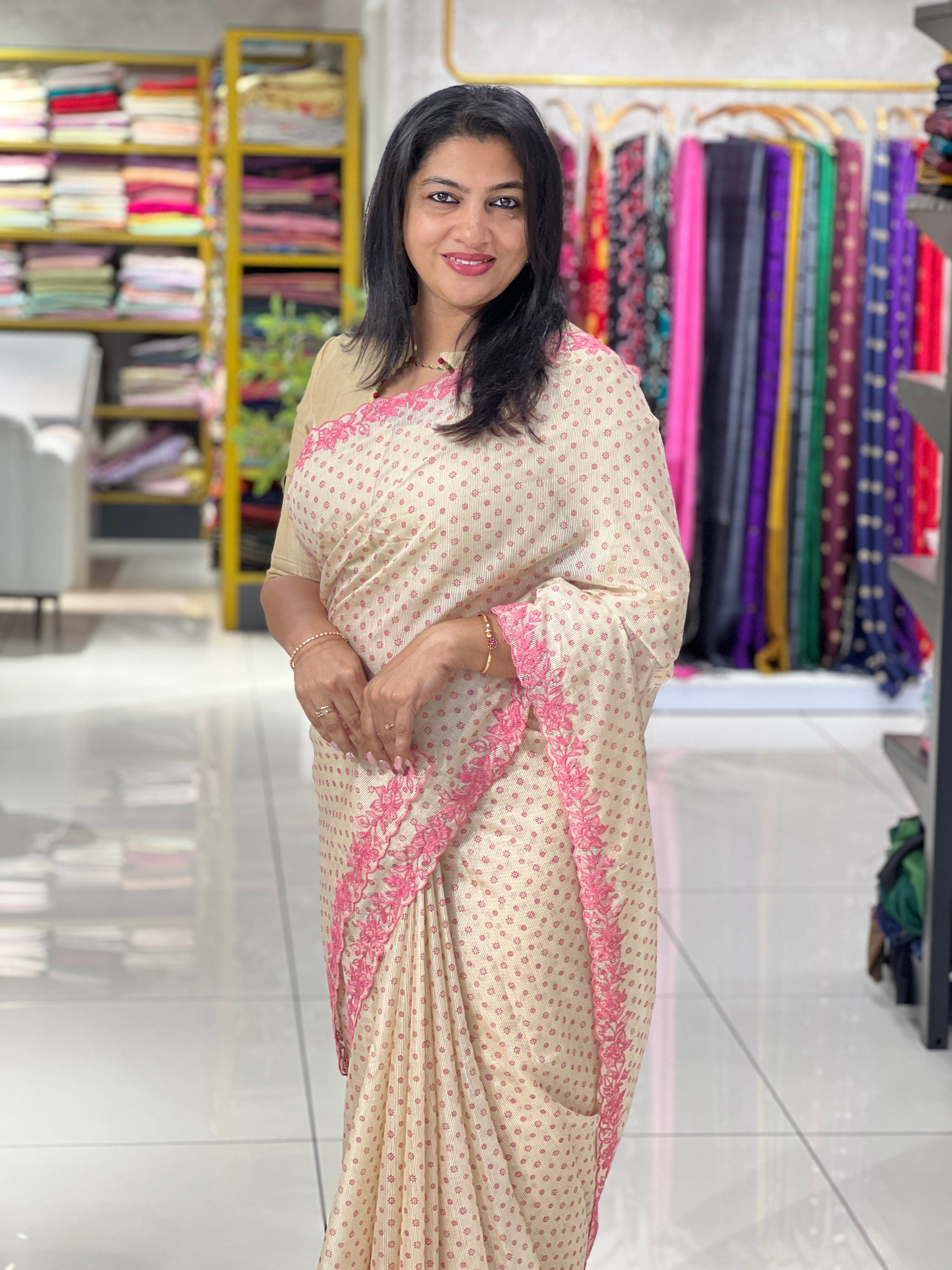 Embroidered Floral Border Pattern Supernet Kota Saree | SS1488