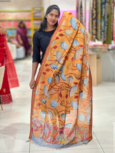 Pen Kalamkari With Mangalgiri Border Detailed Chanderi Dupatta | DE195