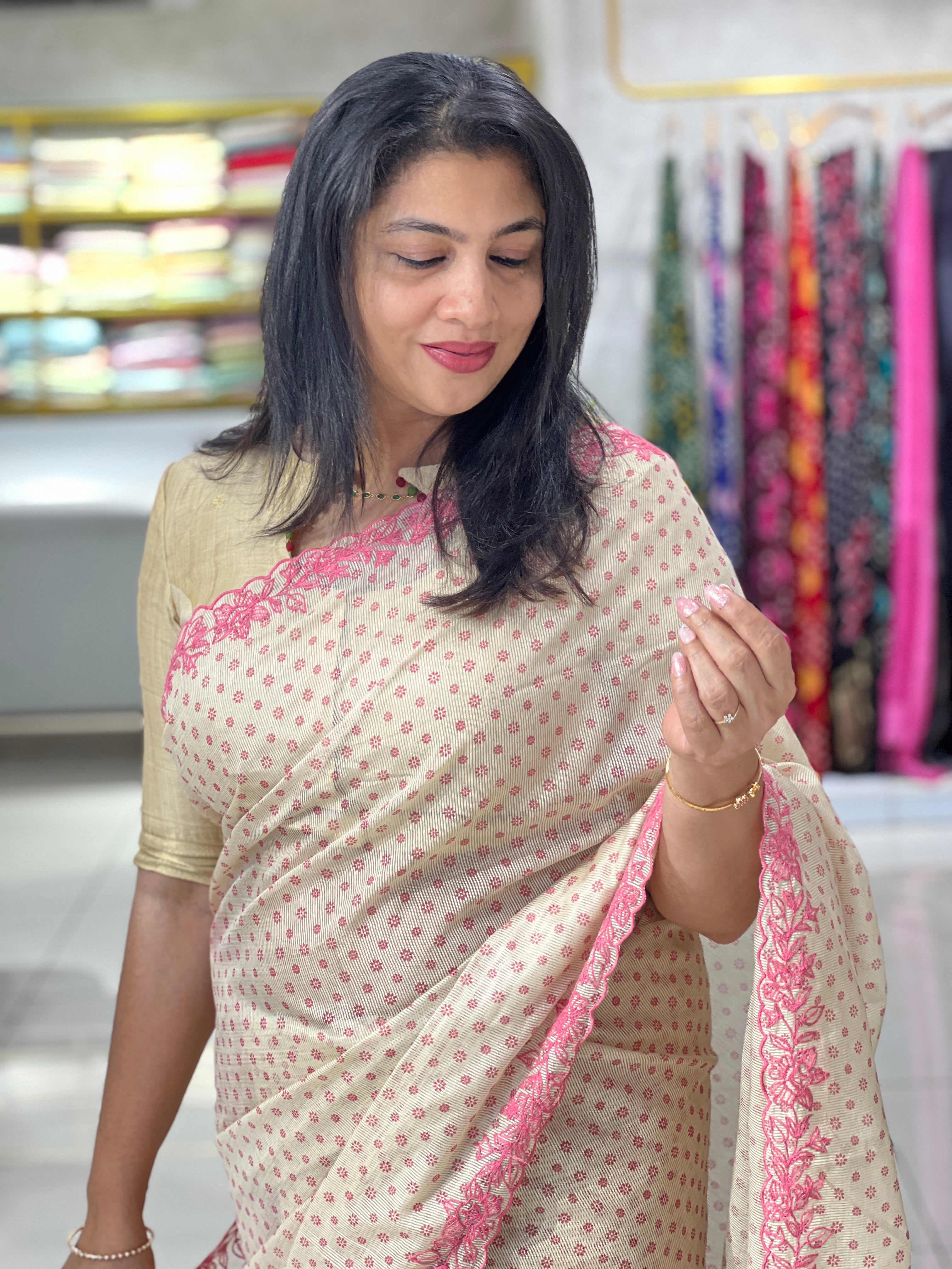 Embroidered Floral Border Pattern Supernet Kota Saree | SS1488