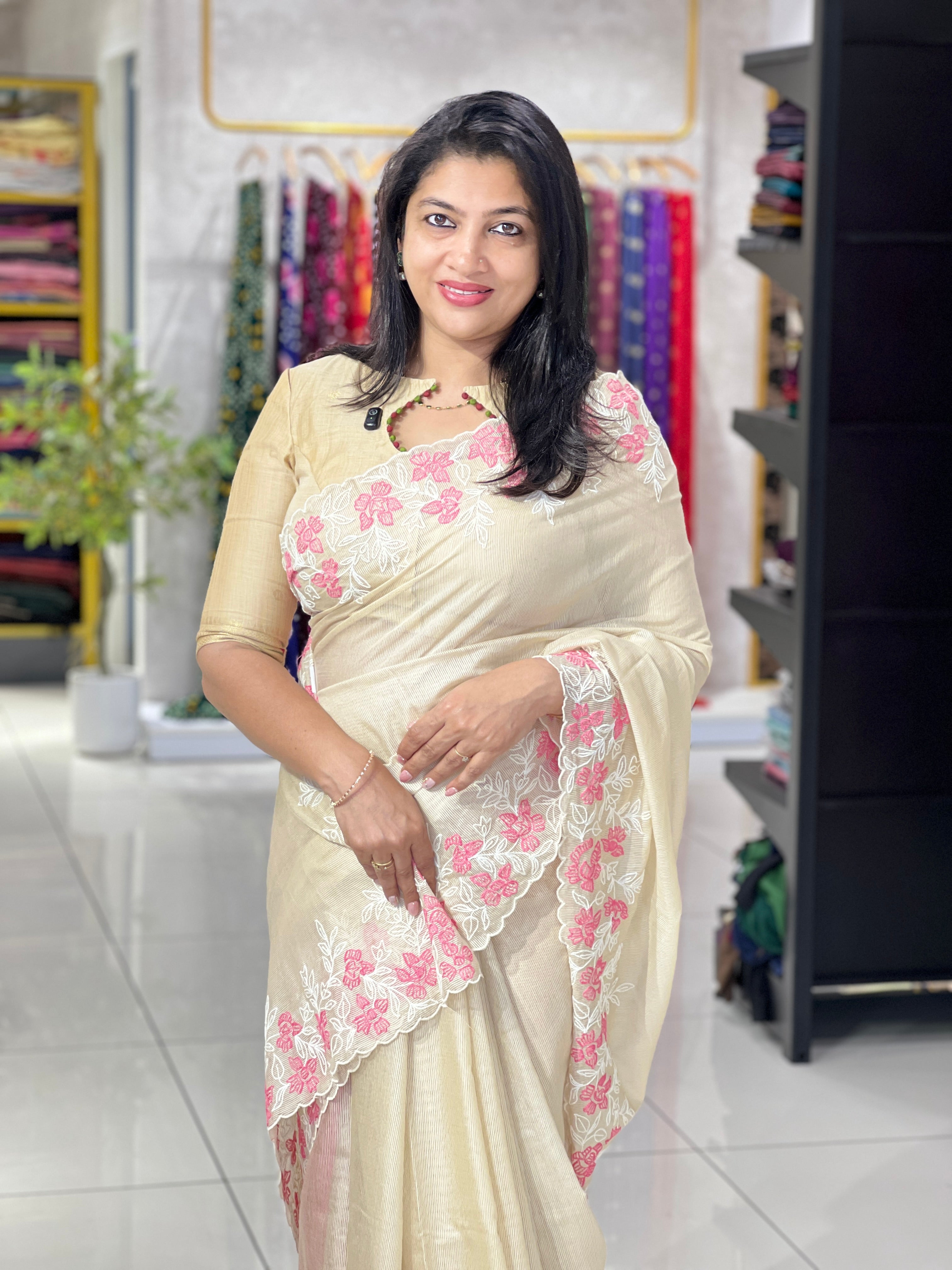 Embroidered Floral Border Design Supernet Kota | SS1484
