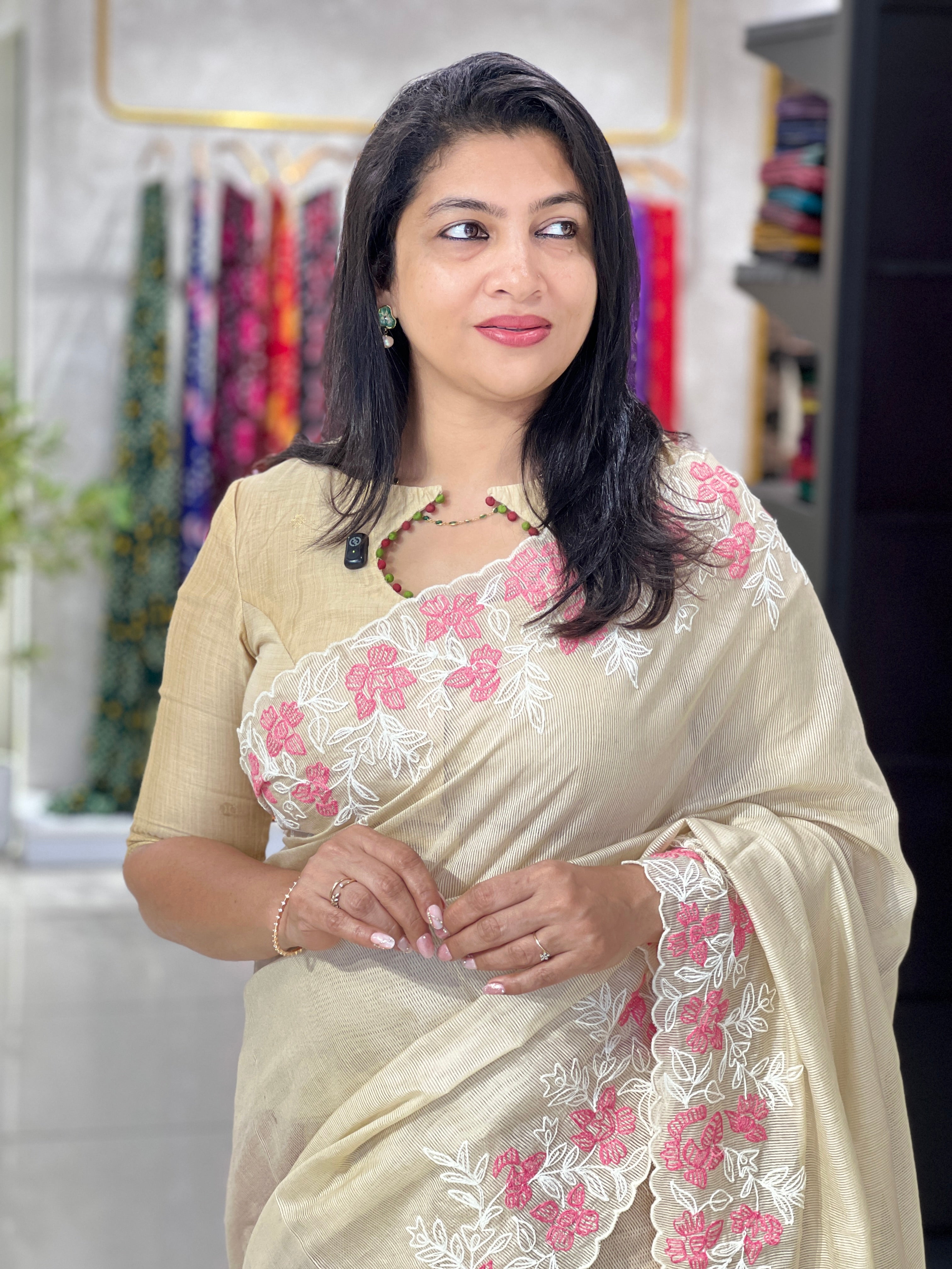 Embroidered Floral Border Design Supernet Kota | SS1484