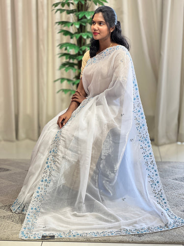 Hand Work Design Shimmer Organza Saree | SBP948