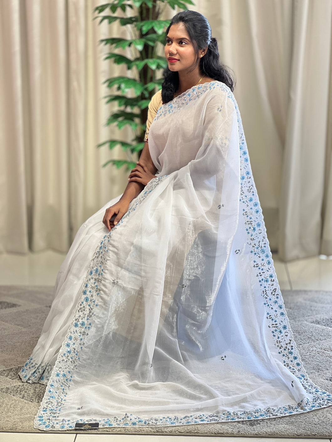 Hand Work Design Shimmer Organza Saree | SBP948