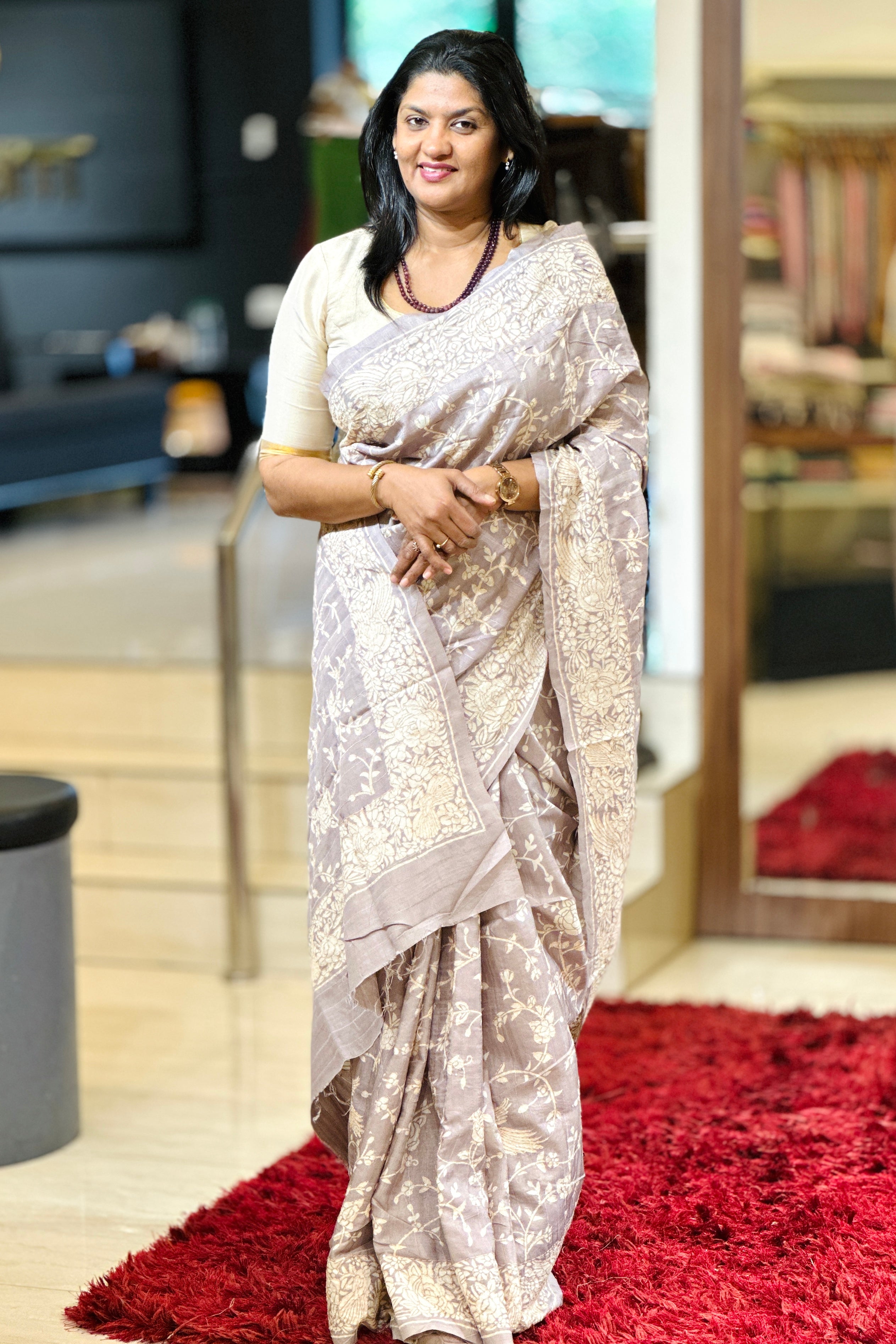Digital Print With Kantha Detailed Semi Silk Saree | SSN365