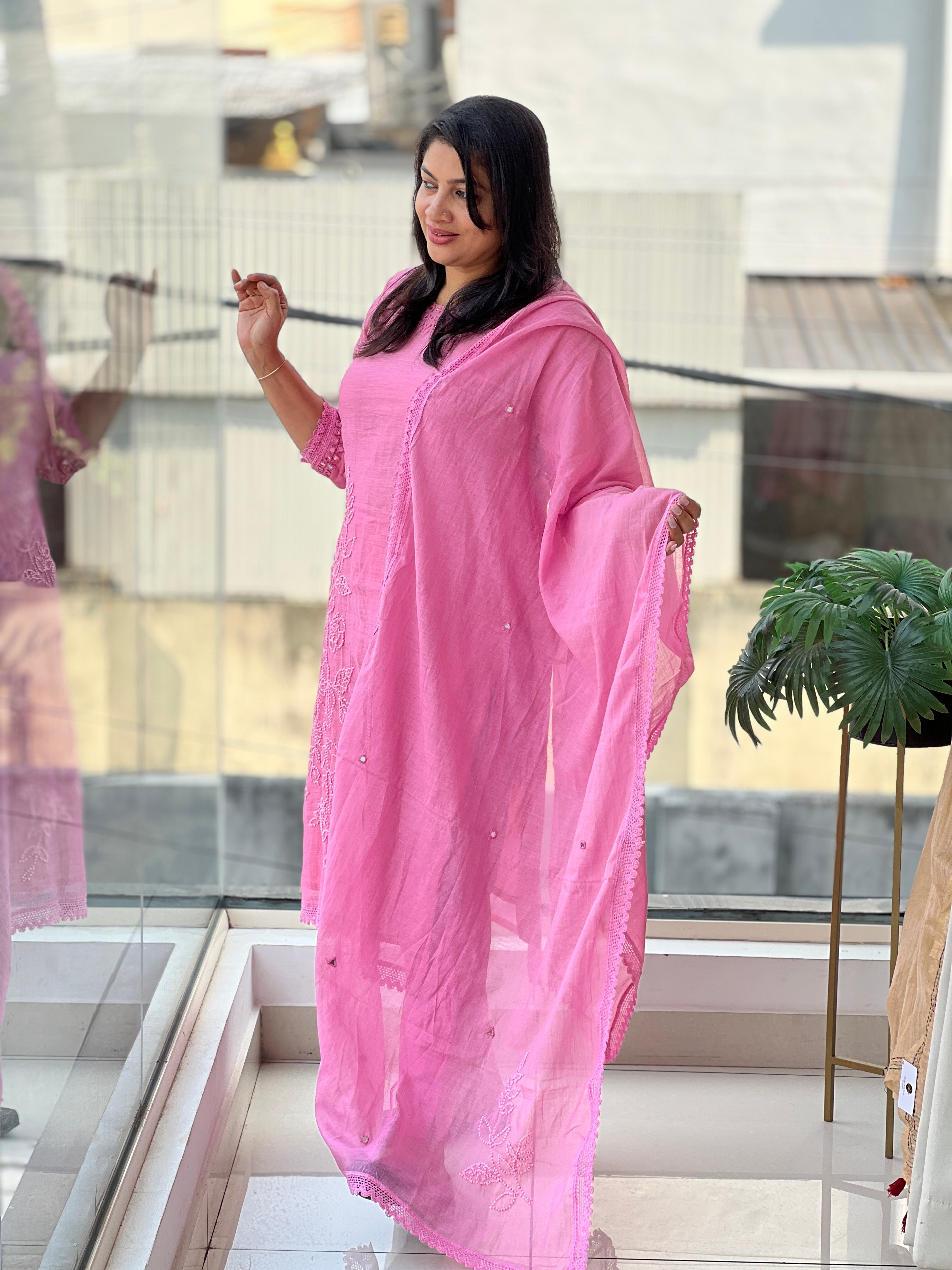 Traditional Hand Work Detailed Pure Mul Chanderi Salwar Set | MM482