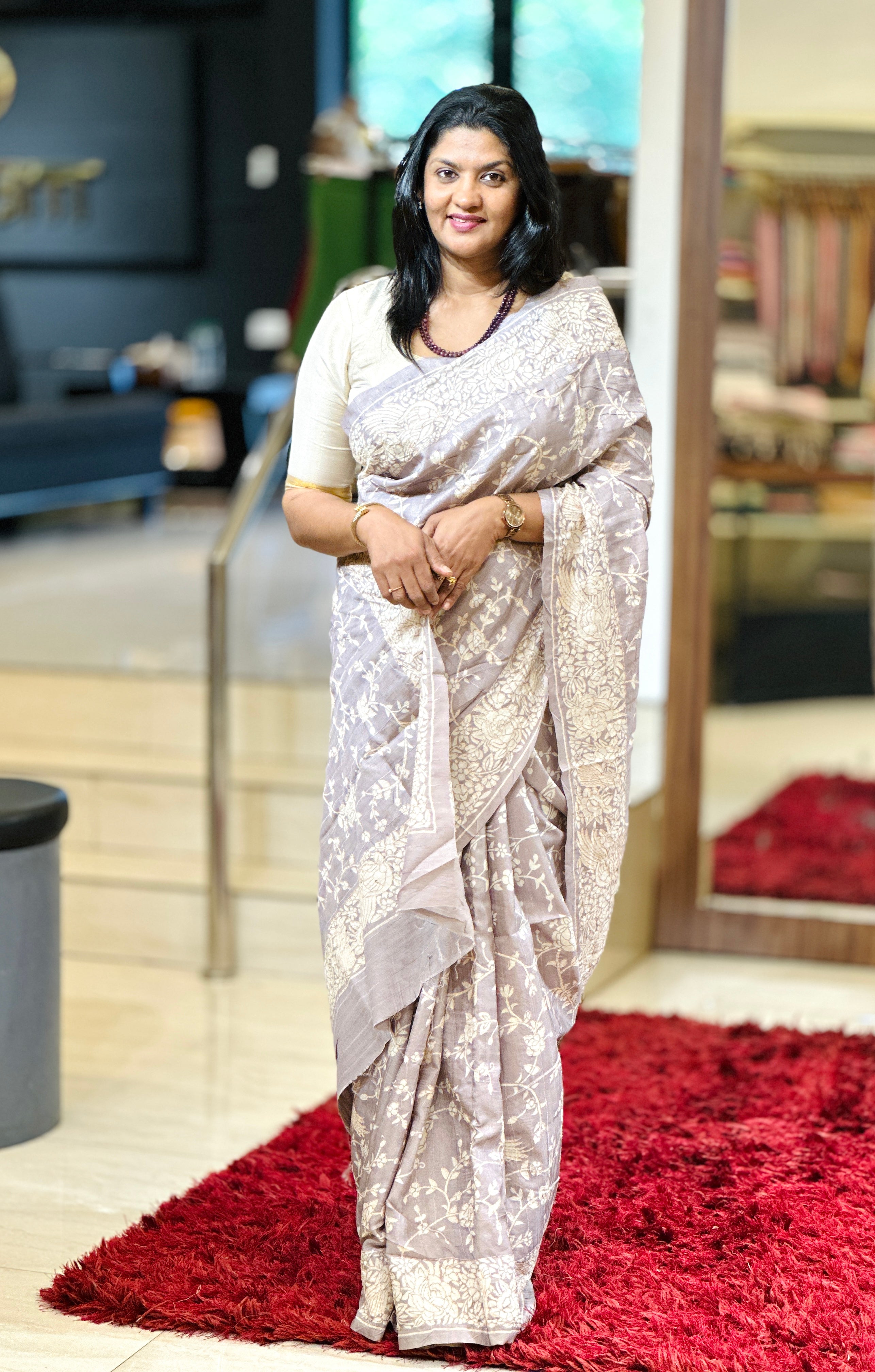 Digital Print With Kantha Detailed Semi Silk Saree | SSN365