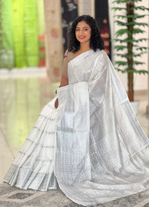 Silver Zari Weaving Bhagalpuri Linen Saree | NHH234