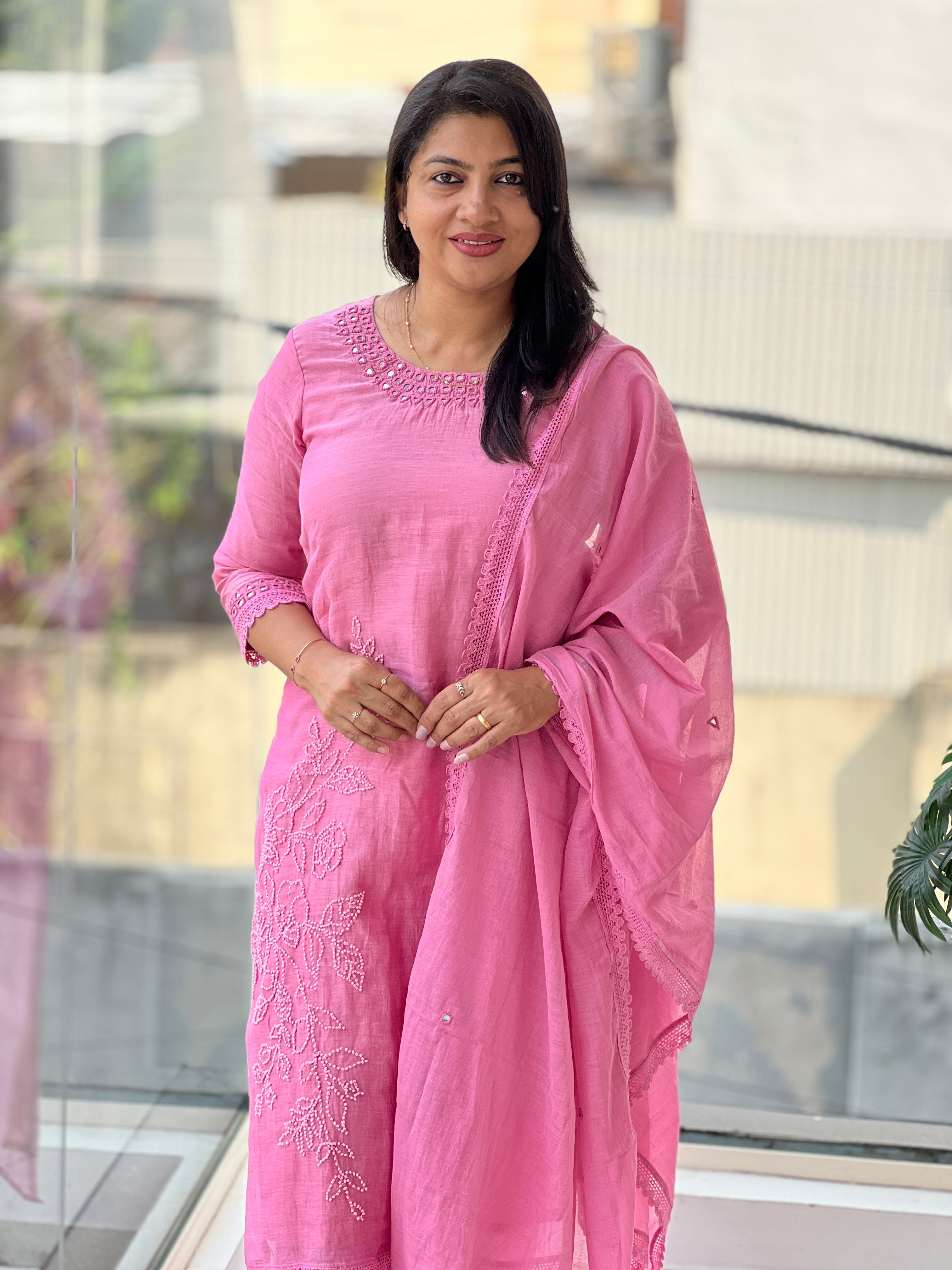 Traditional Hand Work Detailed Pure Mul Chanderi Salwar Set | MM482