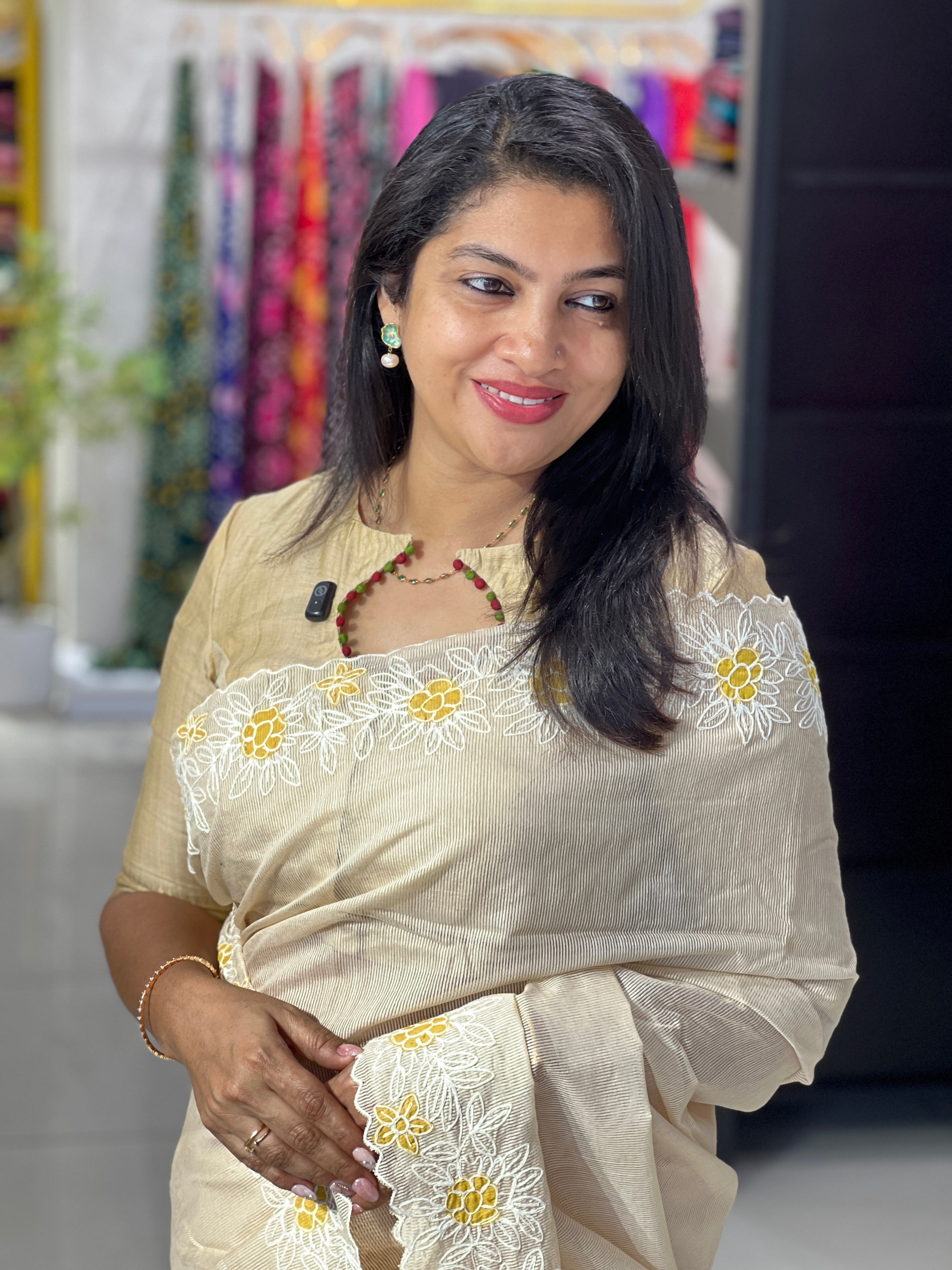 Embroidered Floral Border Design Supernet Kota | SS1487