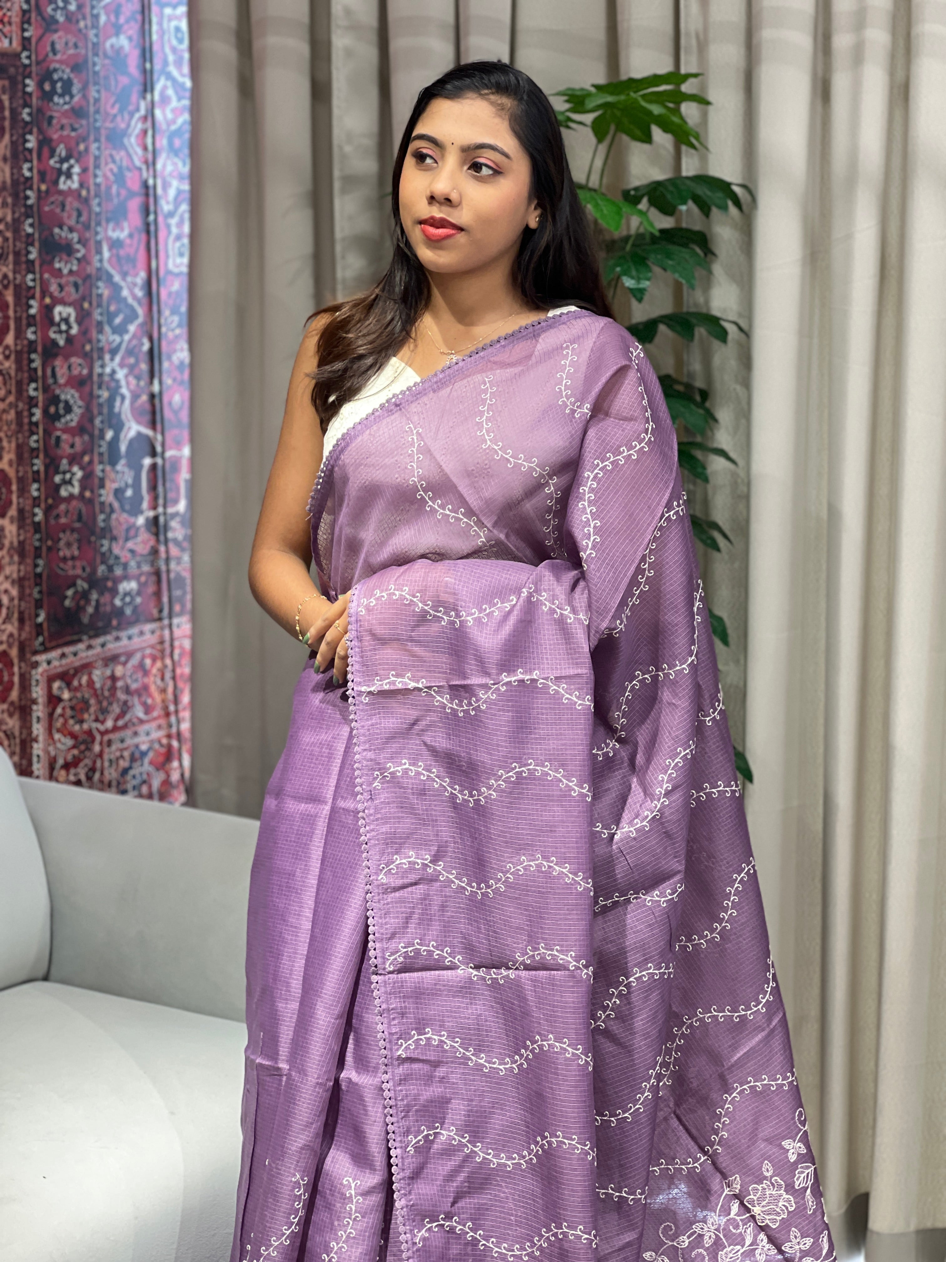 Embroidery Detailed Silky Kota Saree | BLD2039