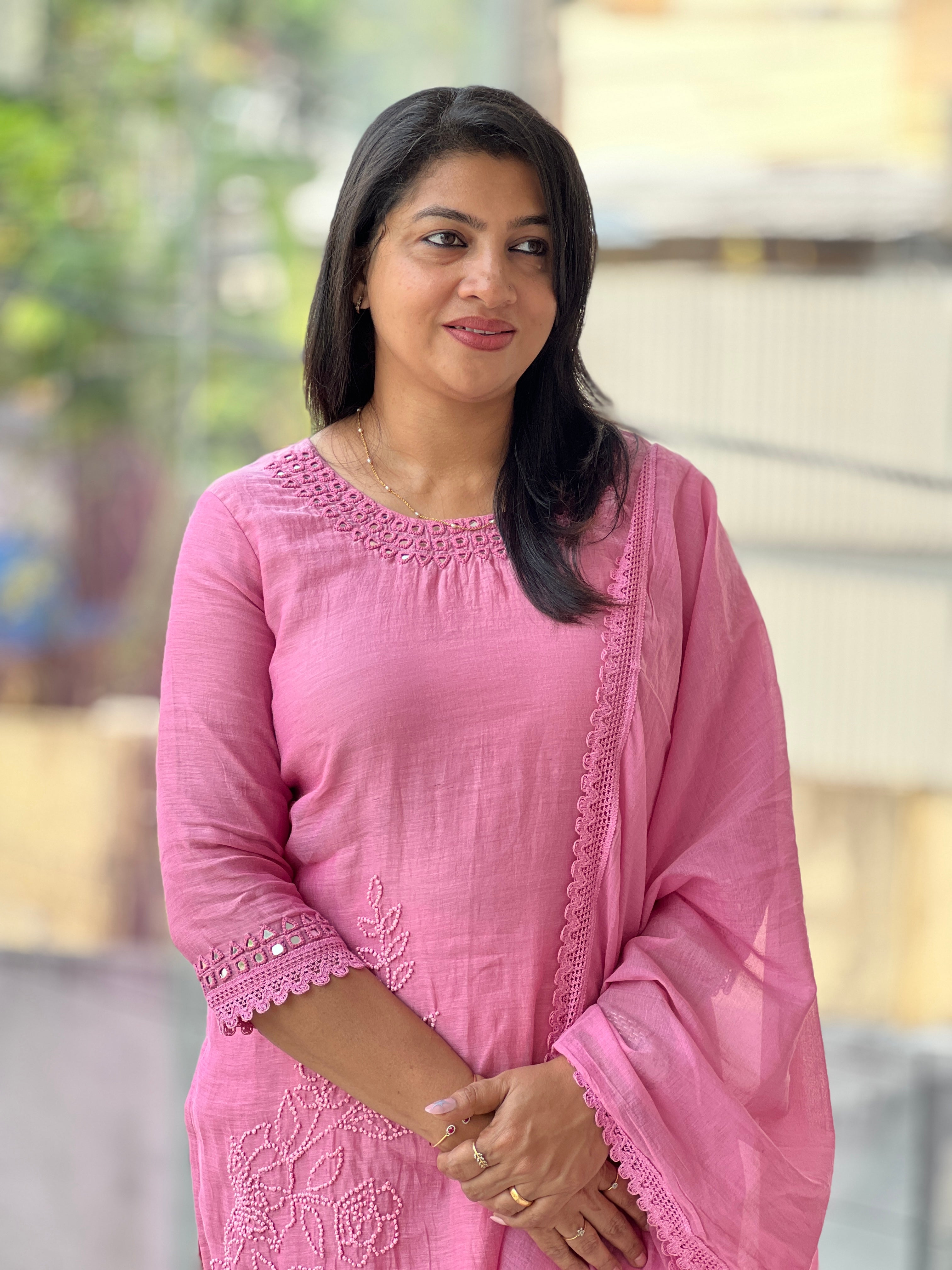 Traditional Hand Work Detailed Pure Mul Chanderi Salwar Set | MM482