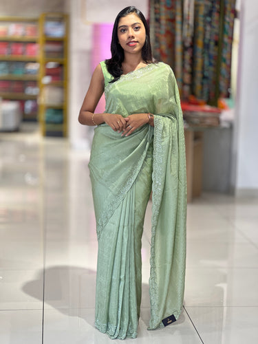 Stone Sticky With Beads Embroidery Detailed Velvet Crepe Saree | SBP975