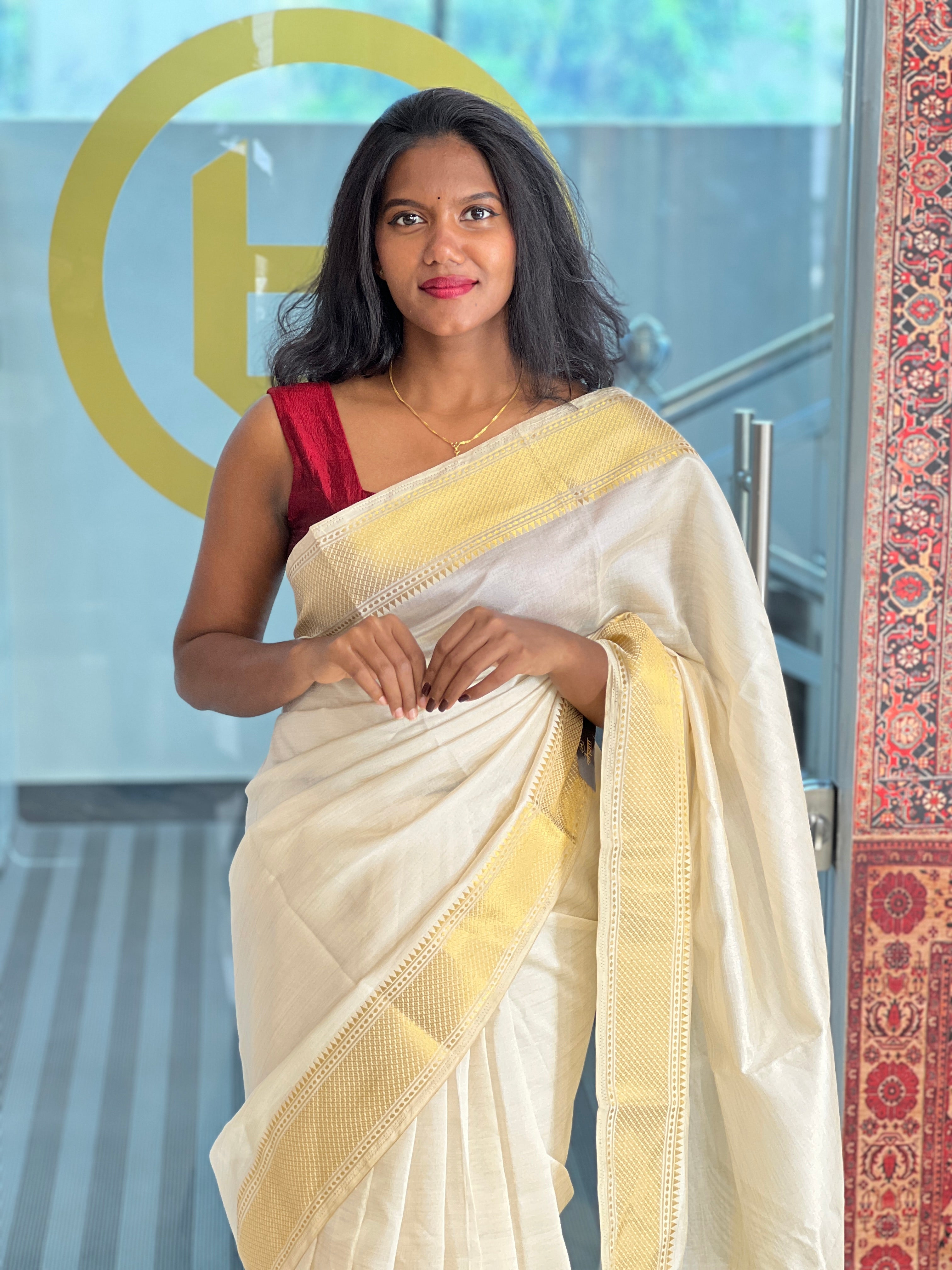 Golden Zari Woven Semi Tussar Saree | SSN233