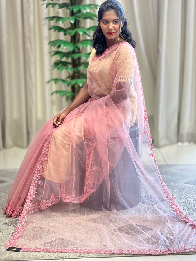 Sequence & Beads Embroidered Net Saree | SBP967