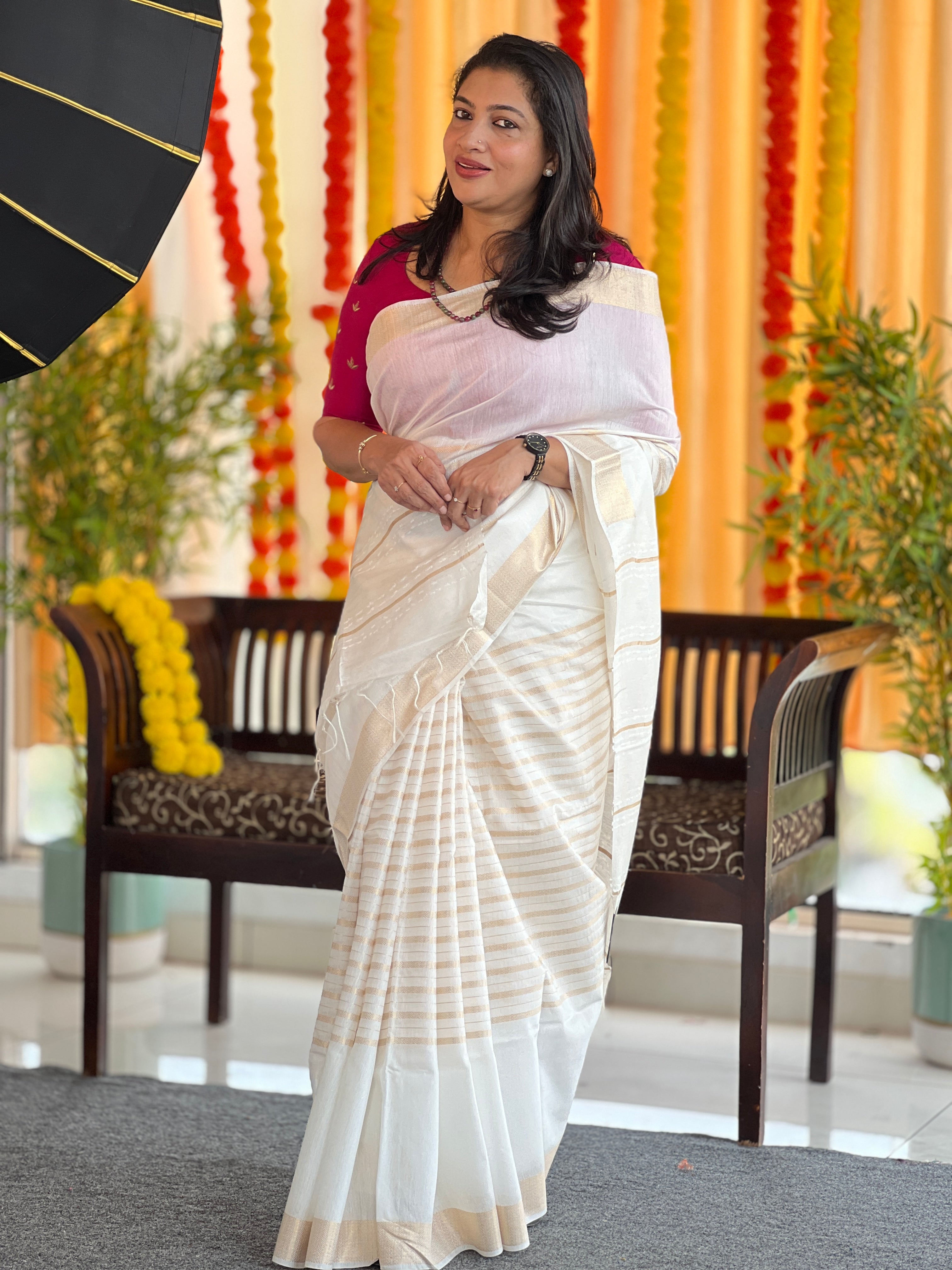 Zari Stripe Weaving Patterned Semi Silk Saree | NHH487