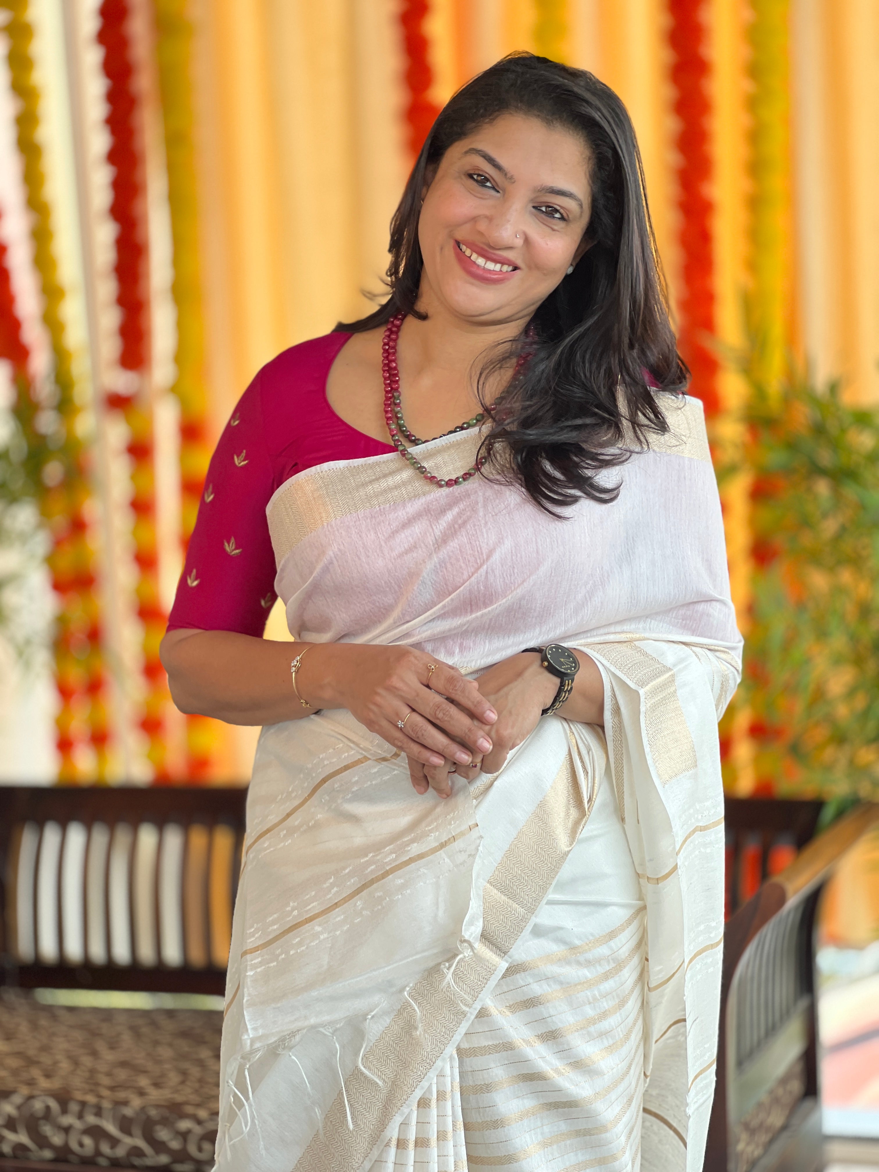 Zari Stripe Weaving Patterned Semi Silk Saree | NHH487