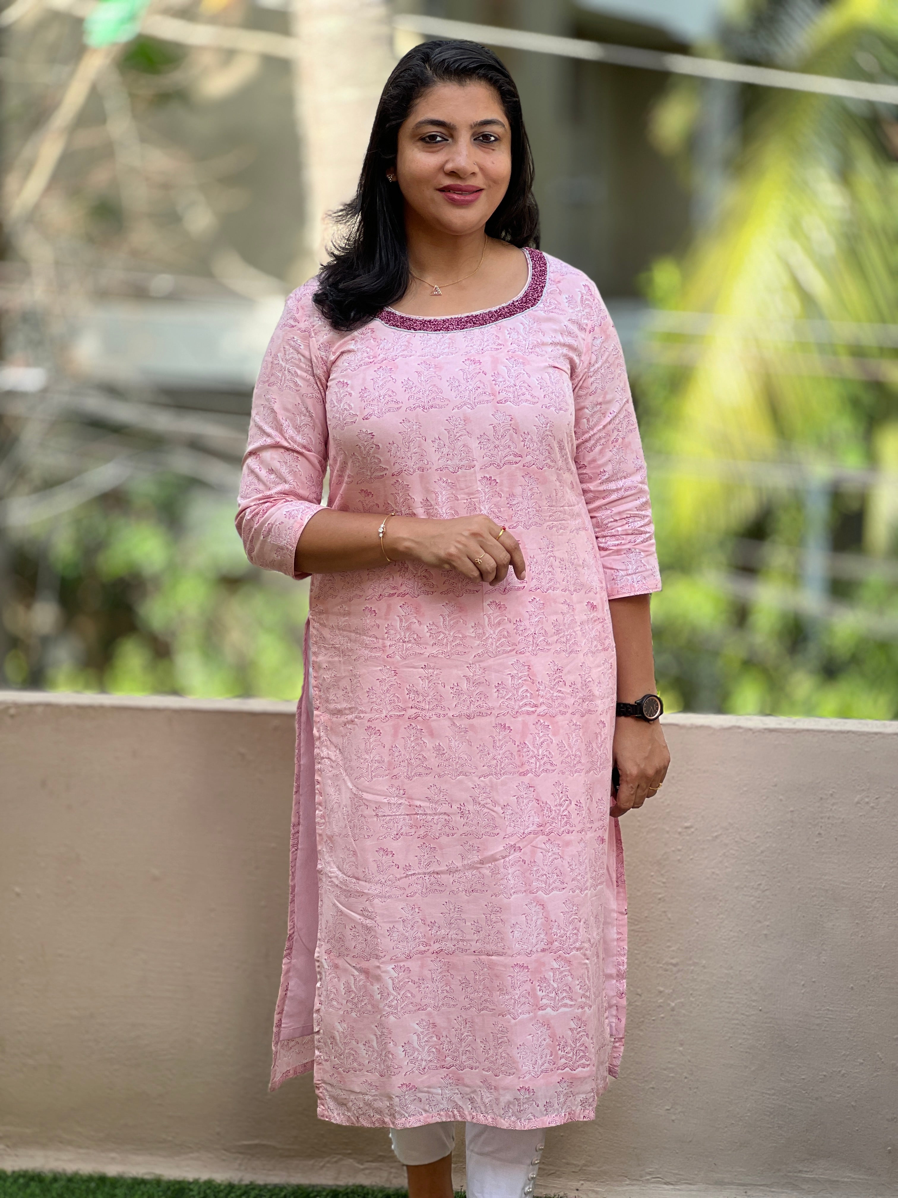 Modal Chanderi Kurta Material With French Knot  Neckline  | DN489