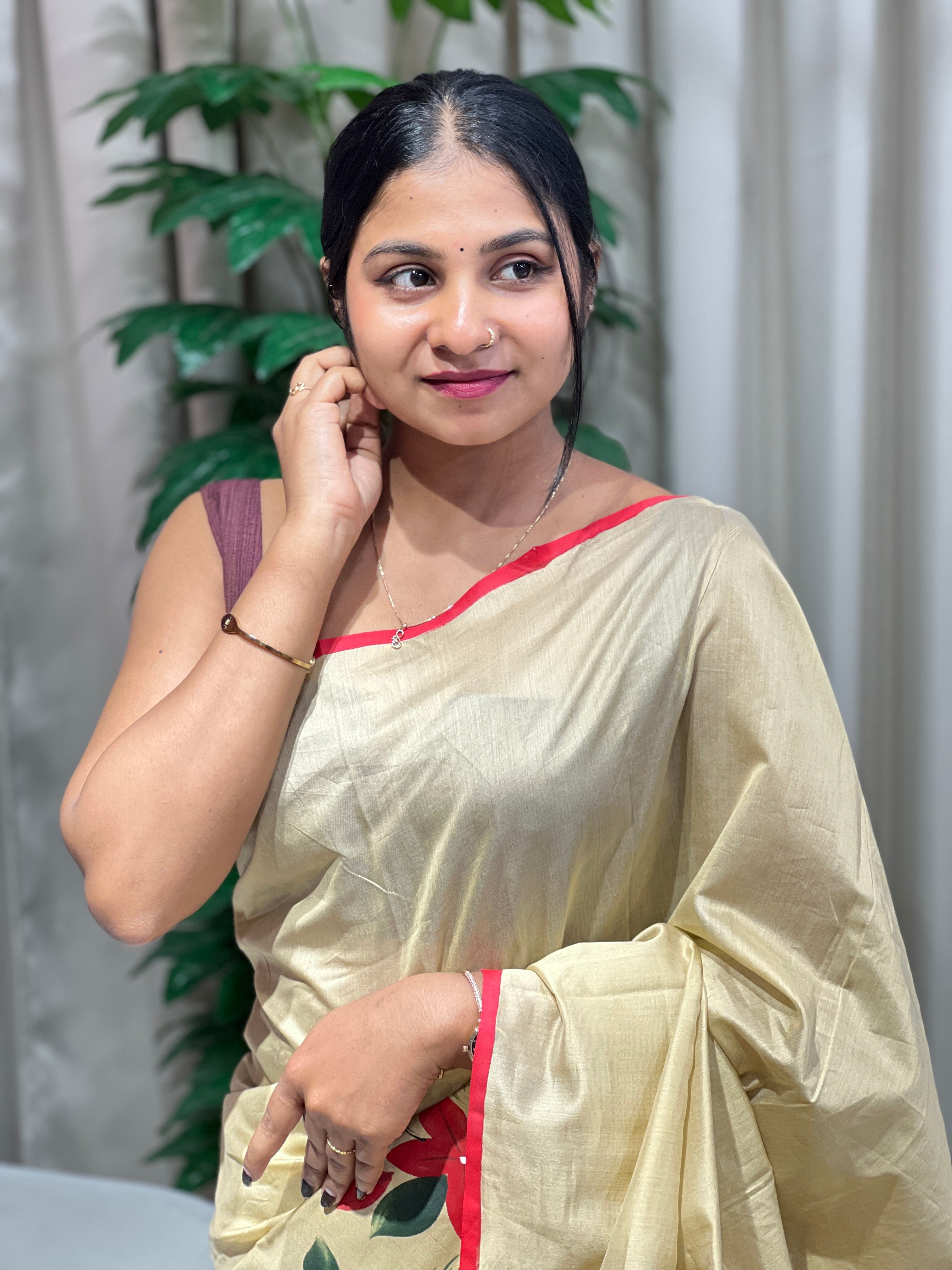 Floral Hand Painted Chanderi Saree | JSC543