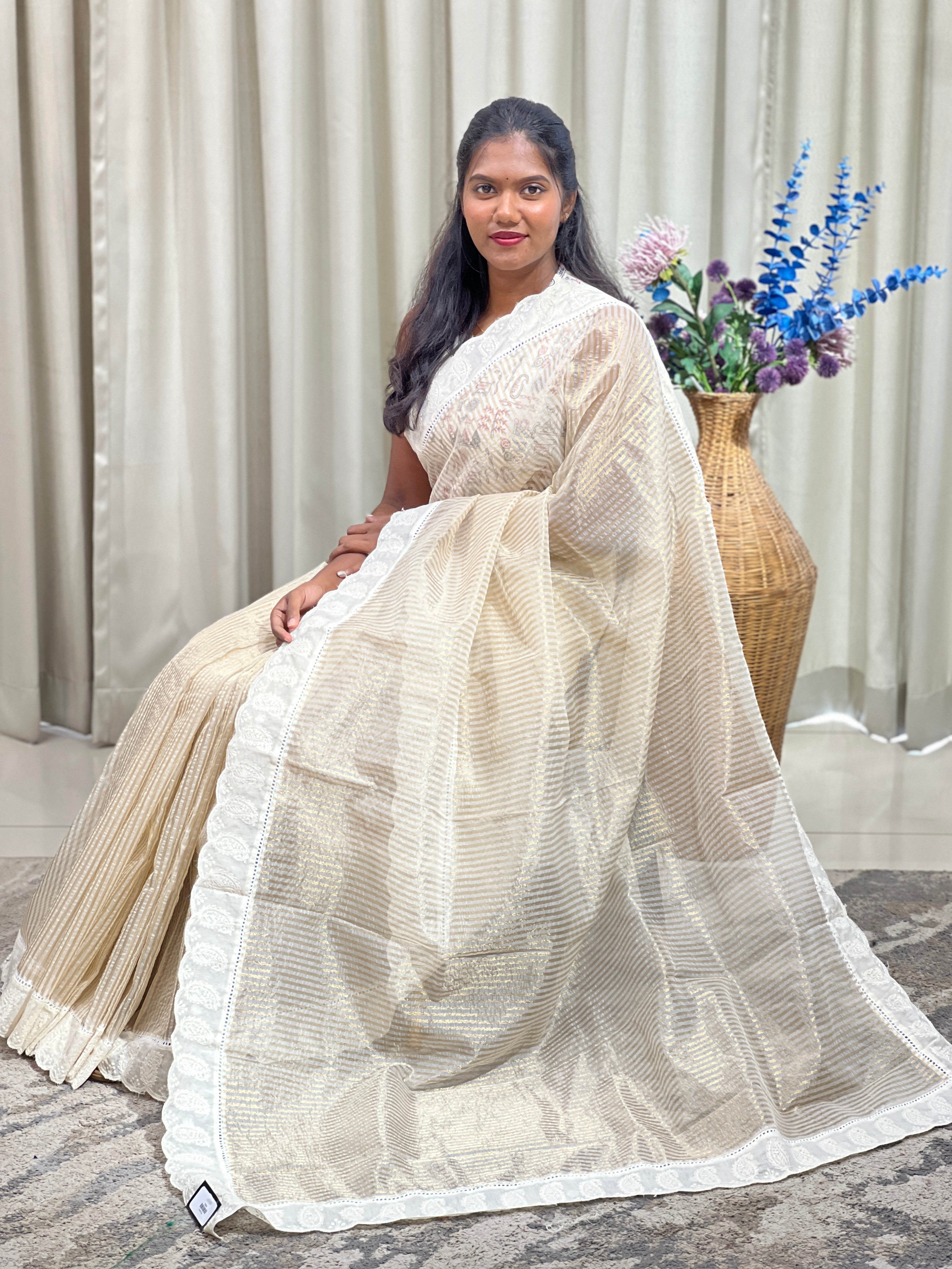 Paisley Pattern Border Pattern Organza Saree | MM652