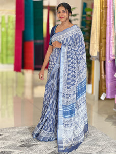 Printed Design Bhagalpuri Linen Saree | RP451