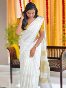 Golden & Silver Zari Weaved Semi Silk Saree | NHH488