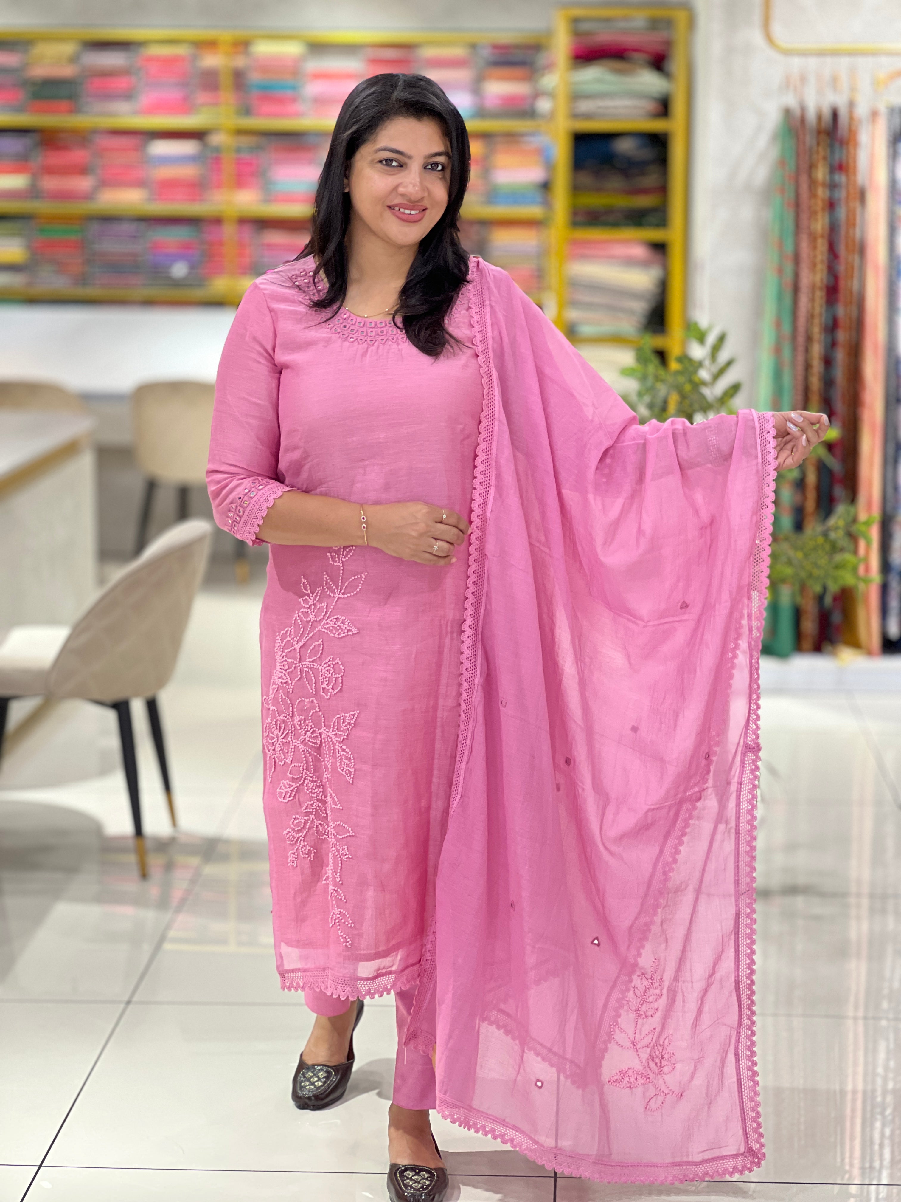 Traditional Hand Work Detailed Pure Mul Chanderi Salwar Set | MM482