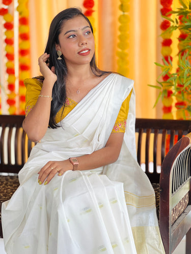 Golden & Silver Zari Weaved Semi Silk Saree | NHH488
