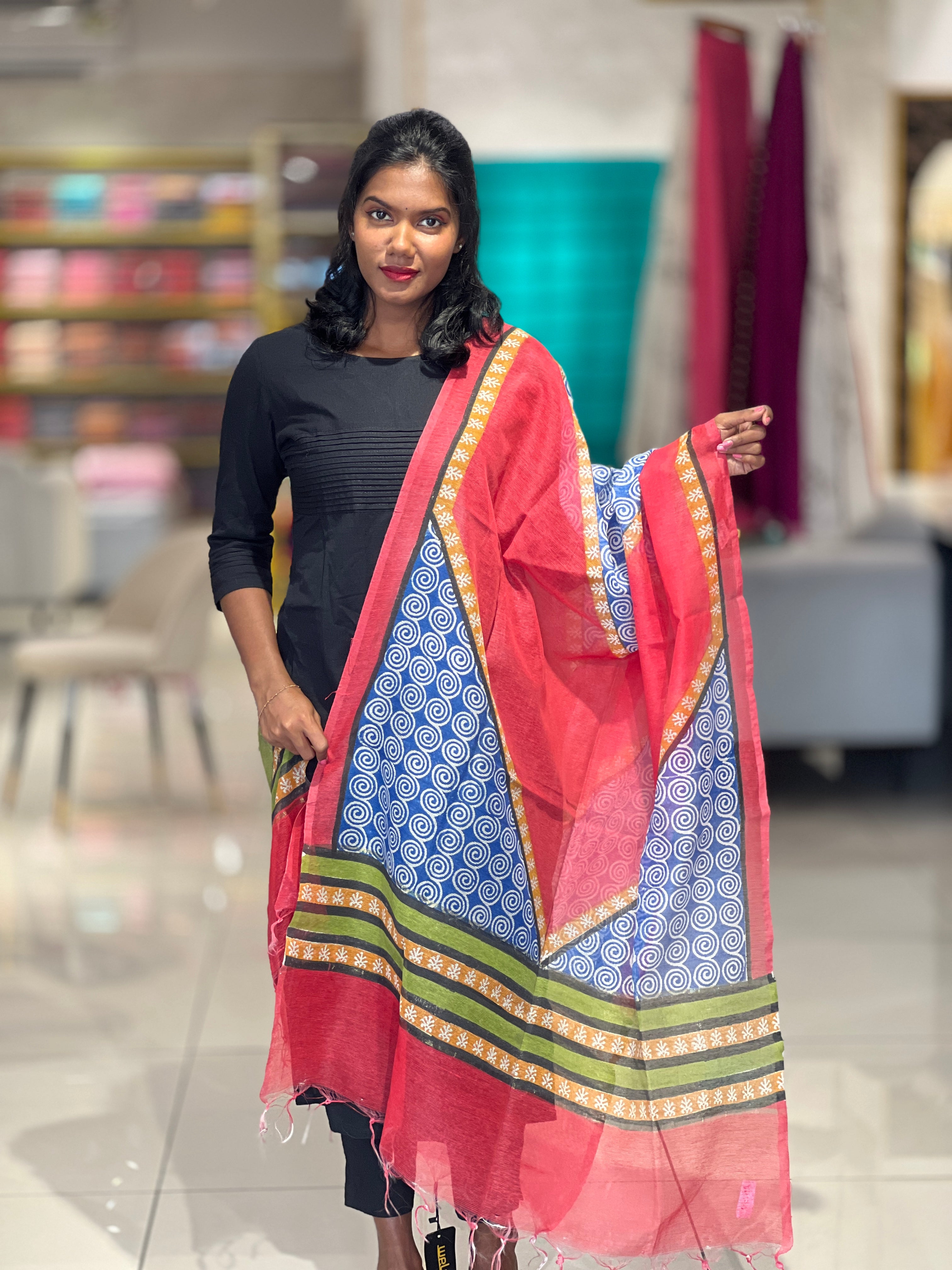 Block Printed Supernet Kota Dupatta | AD159