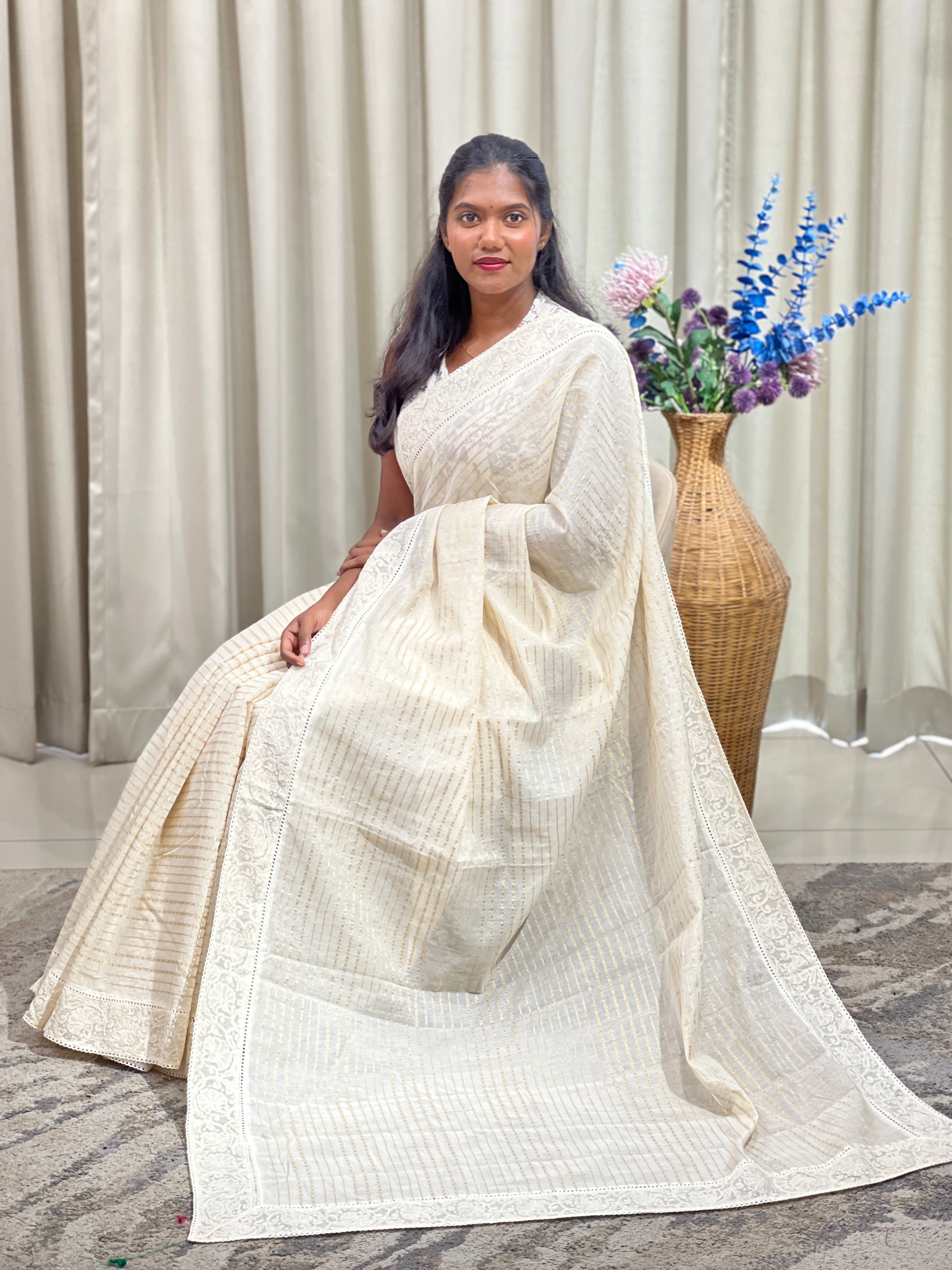 Lucknowi Embroidery Border Pattern Chanderi Saree | MM648