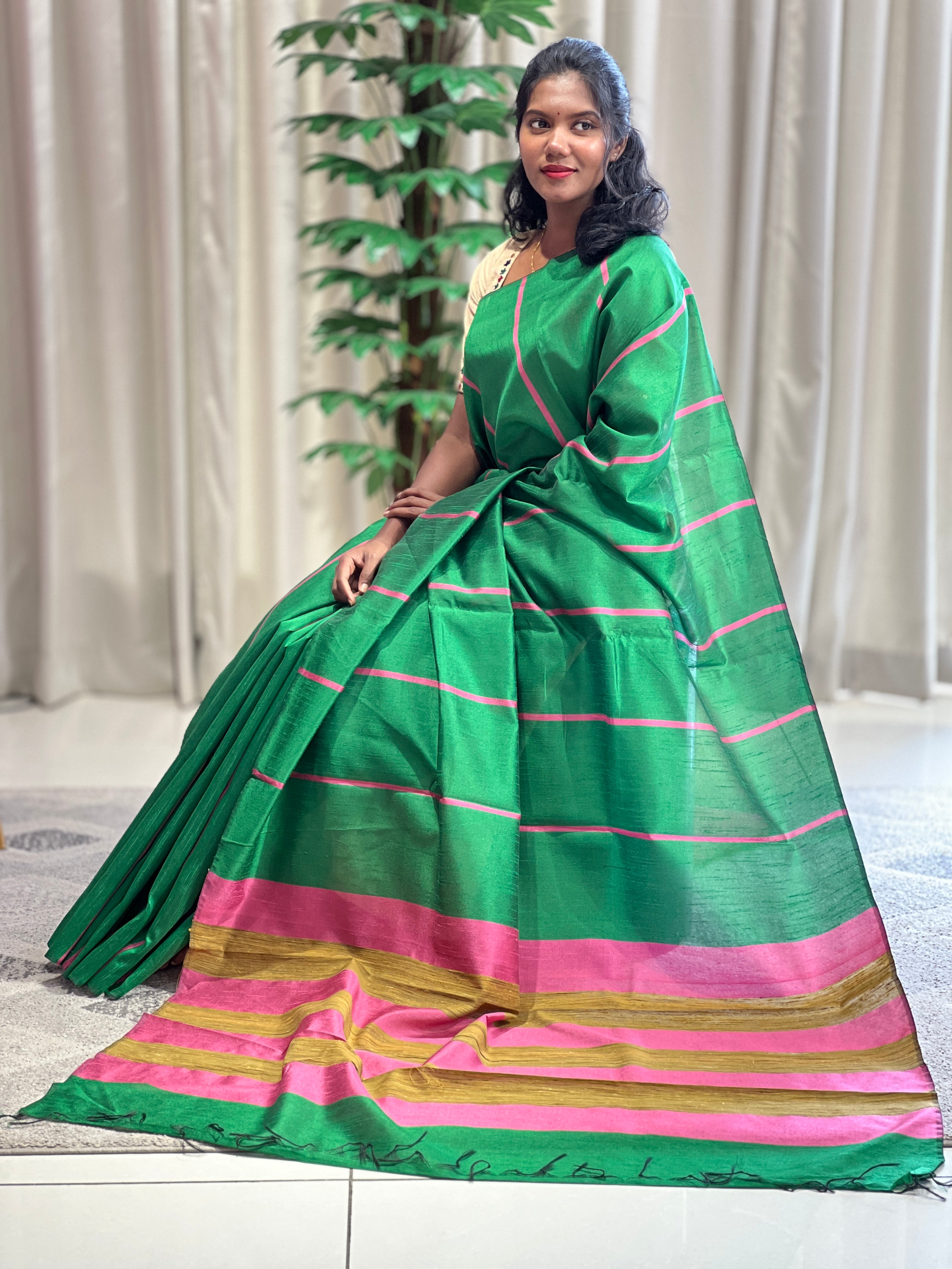 Stripe Weaving Pattern Semi Tussar Saree | ACT677