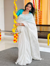 Lurex Yarns Stripe Weaving Pattern Semi Silk Saree | NHH486