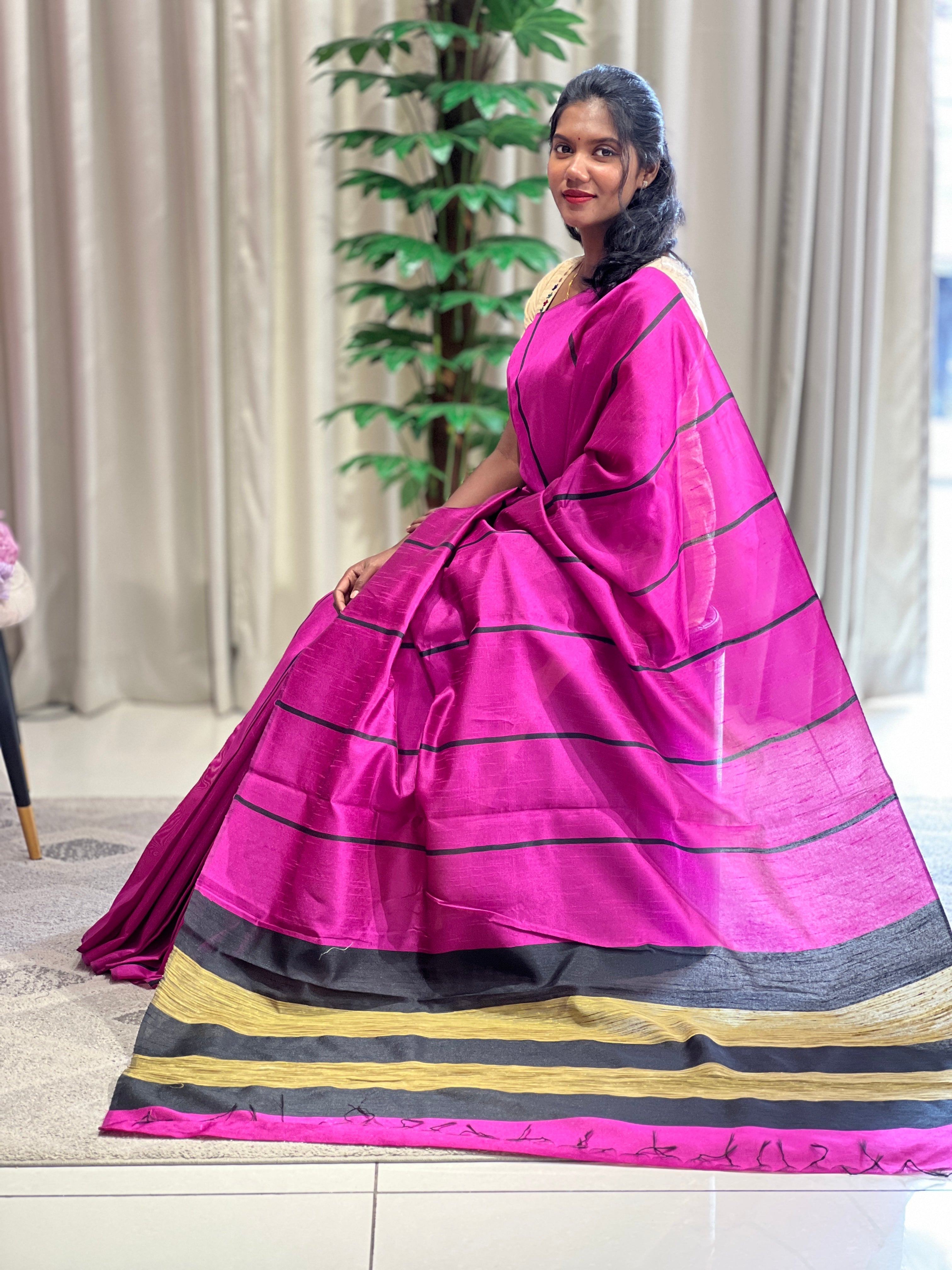 Stripe Weaving Pattern Semi Tussar Saree | ACT677