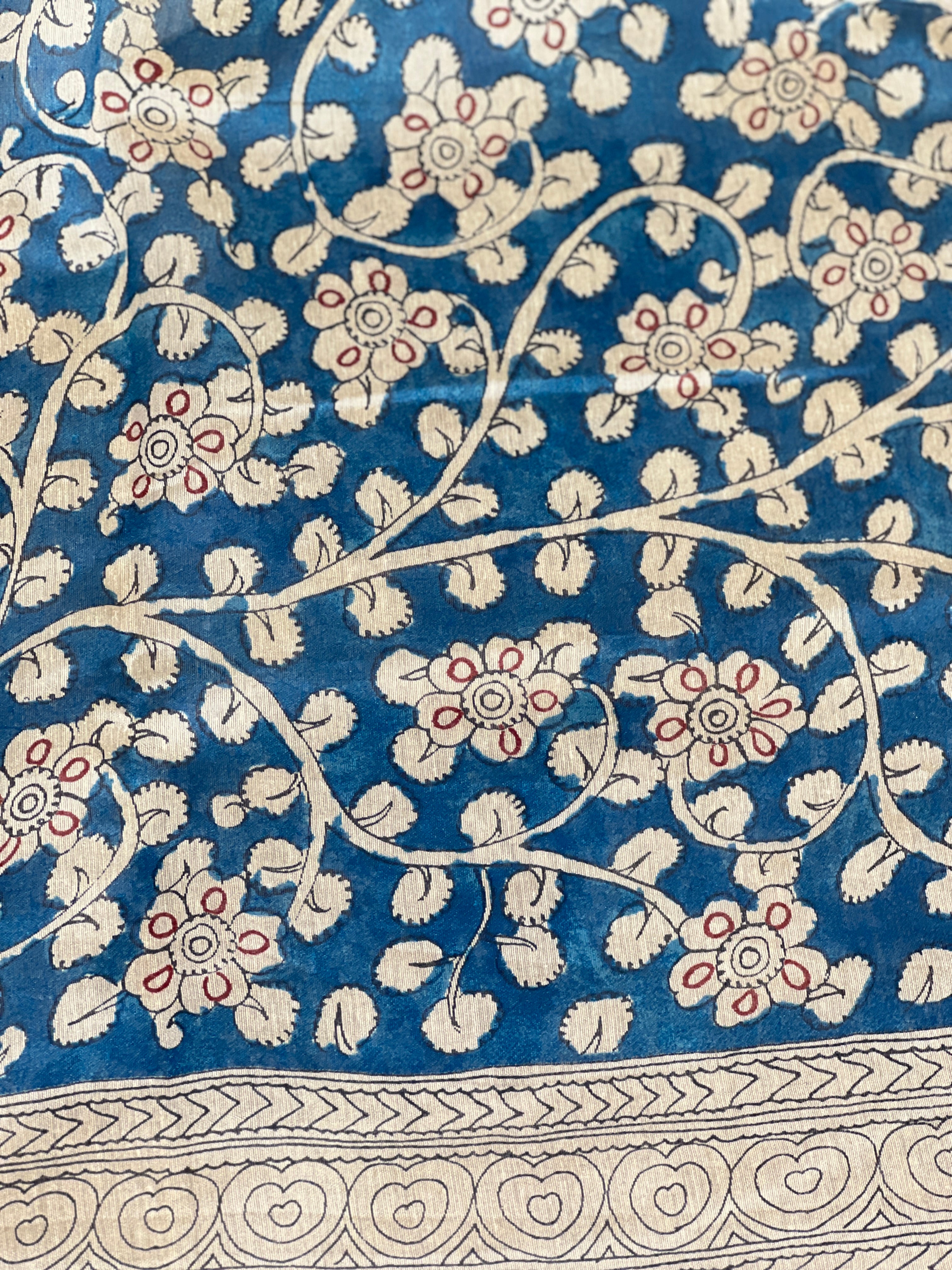 Kalamkari And Bandhani Patterned Semi Jute Saree | SSN501