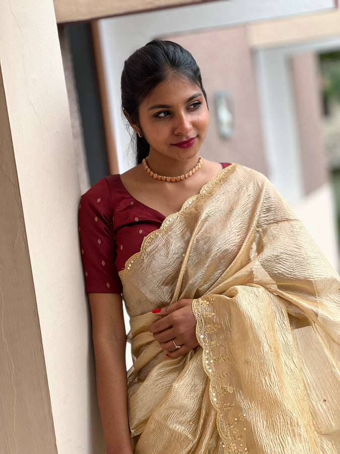 Mirror Work Pattern Crush Tissue Saree | DVS128