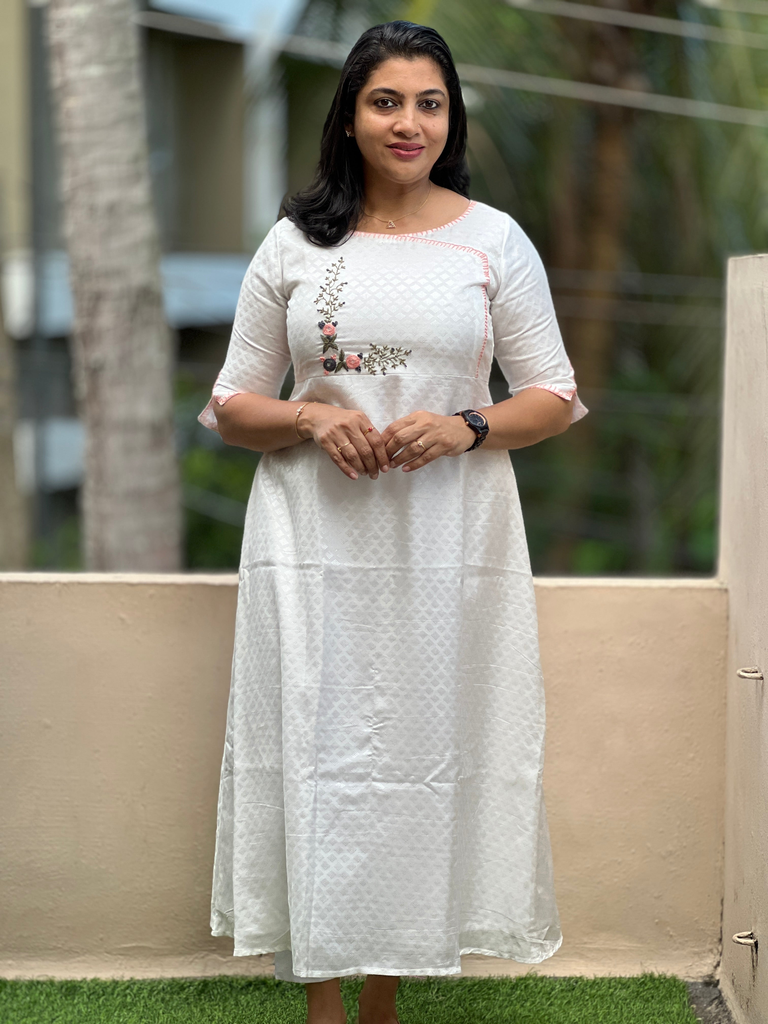 Hand Embroidered Uppada Silk A Line Kurta | DN492