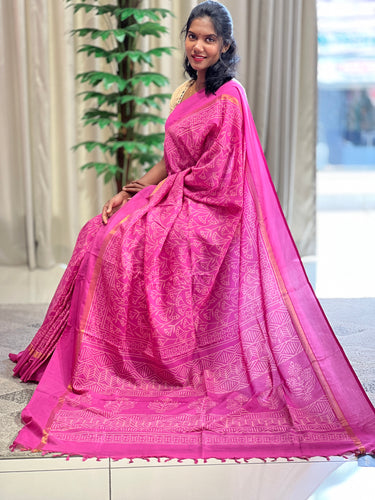 Hand Block Printed silk Sarees | VFC264