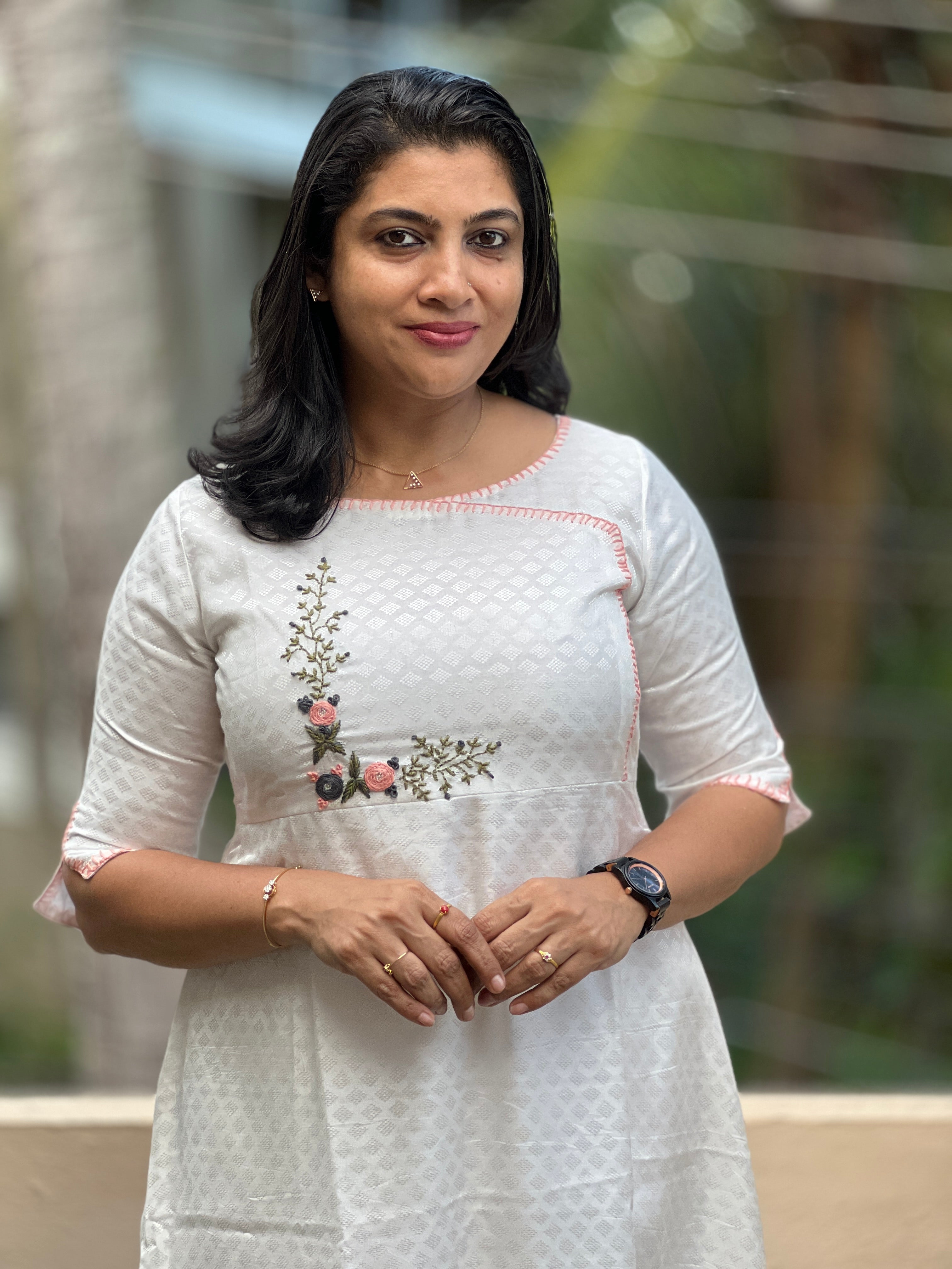 Hand Embroidered Uppada Silk A Line Kurta | DN492